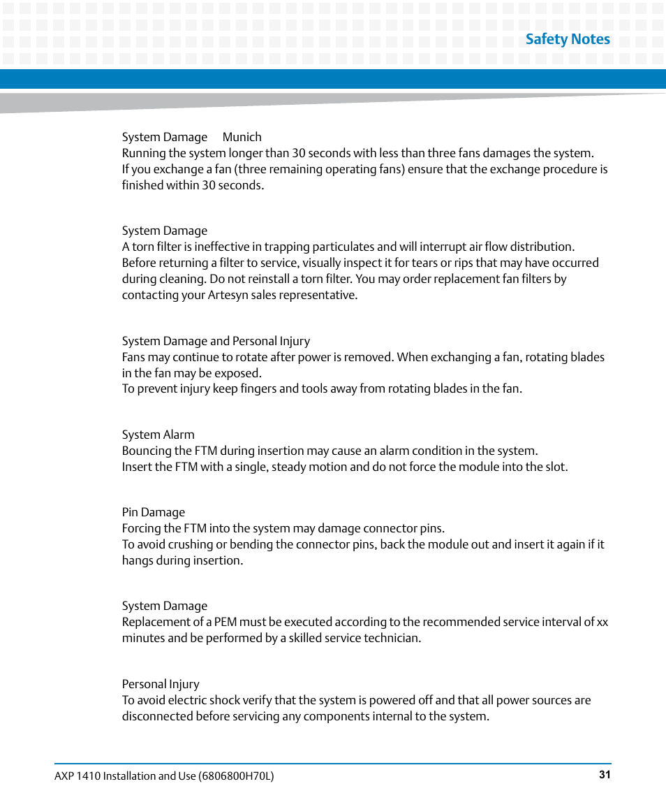 Artesyn Centellis 4410 (AXP-1410) Installation and Use (July 2014) User Manual | Page 31 / 202