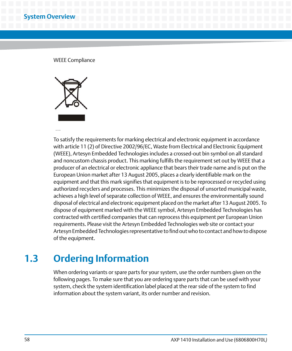 3 ordering information | Artesyn Centellis 4410 (AXP-1410) Installation and Use (July 2014) User Manual | Page 58 / 202
