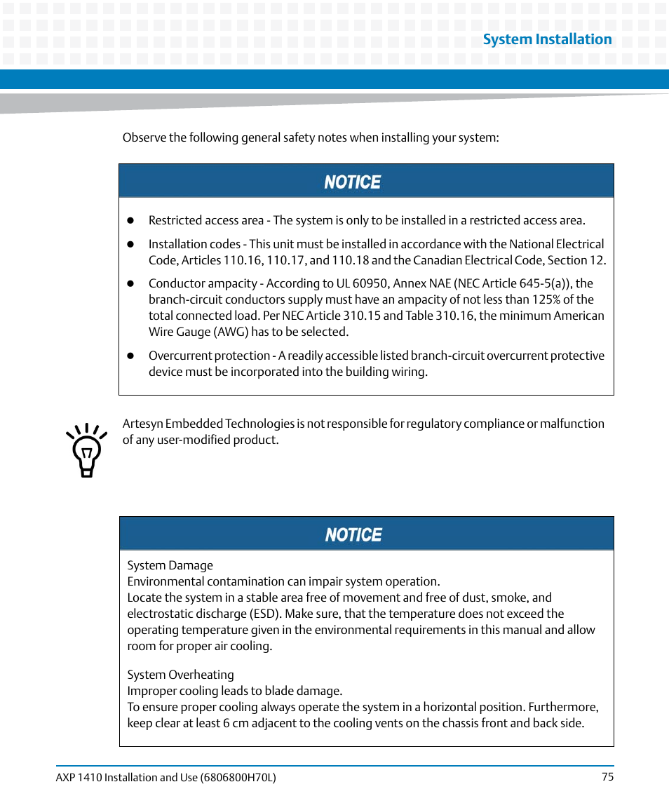 System installation | Artesyn Centellis 4410 (AXP-1410) Installation and Use (July 2014) User Manual | Page 75 / 202