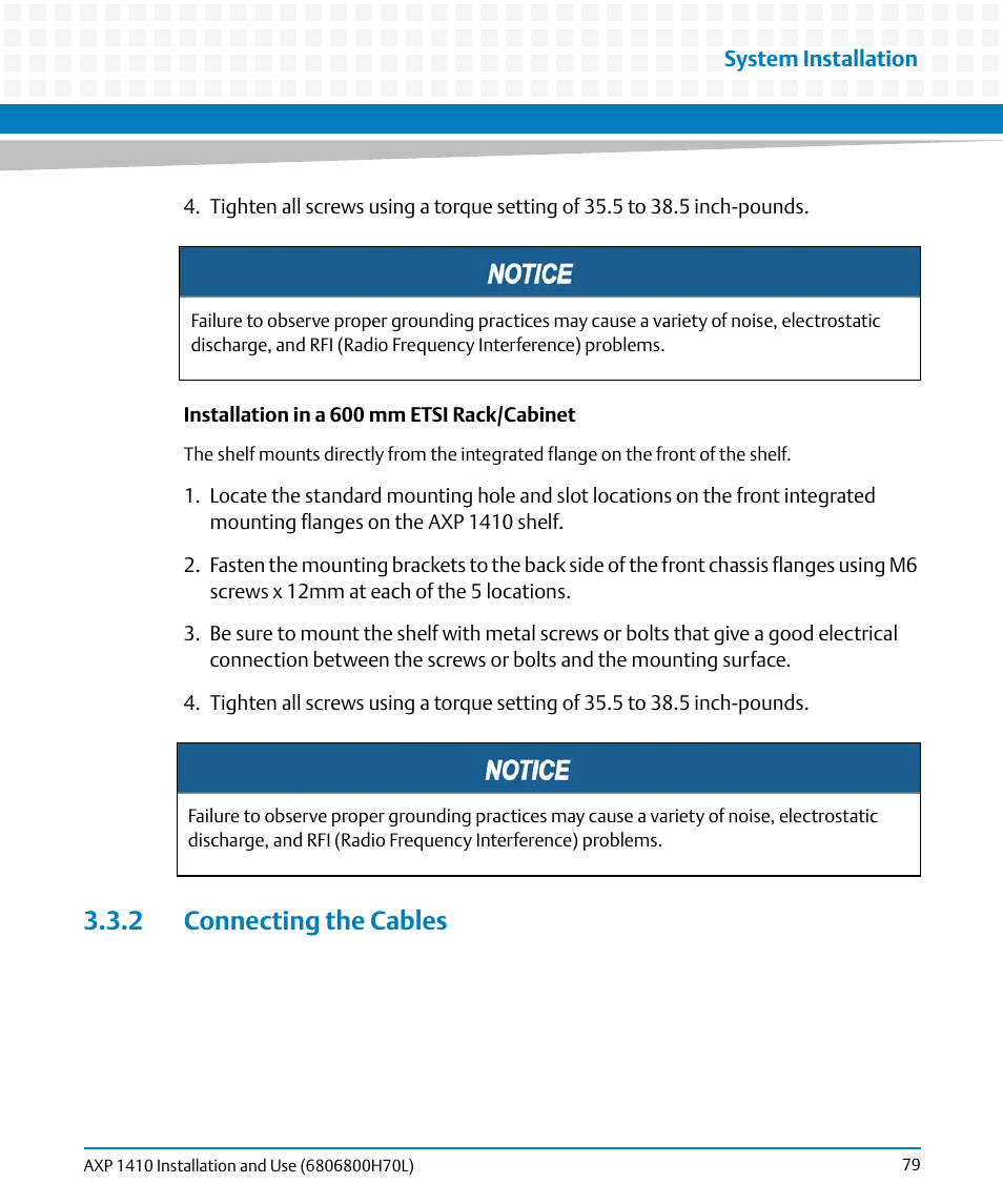 2 connecting the cables | Artesyn Centellis 4410 (AXP-1410) Installation and Use (July 2014) User Manual | Page 79 / 202