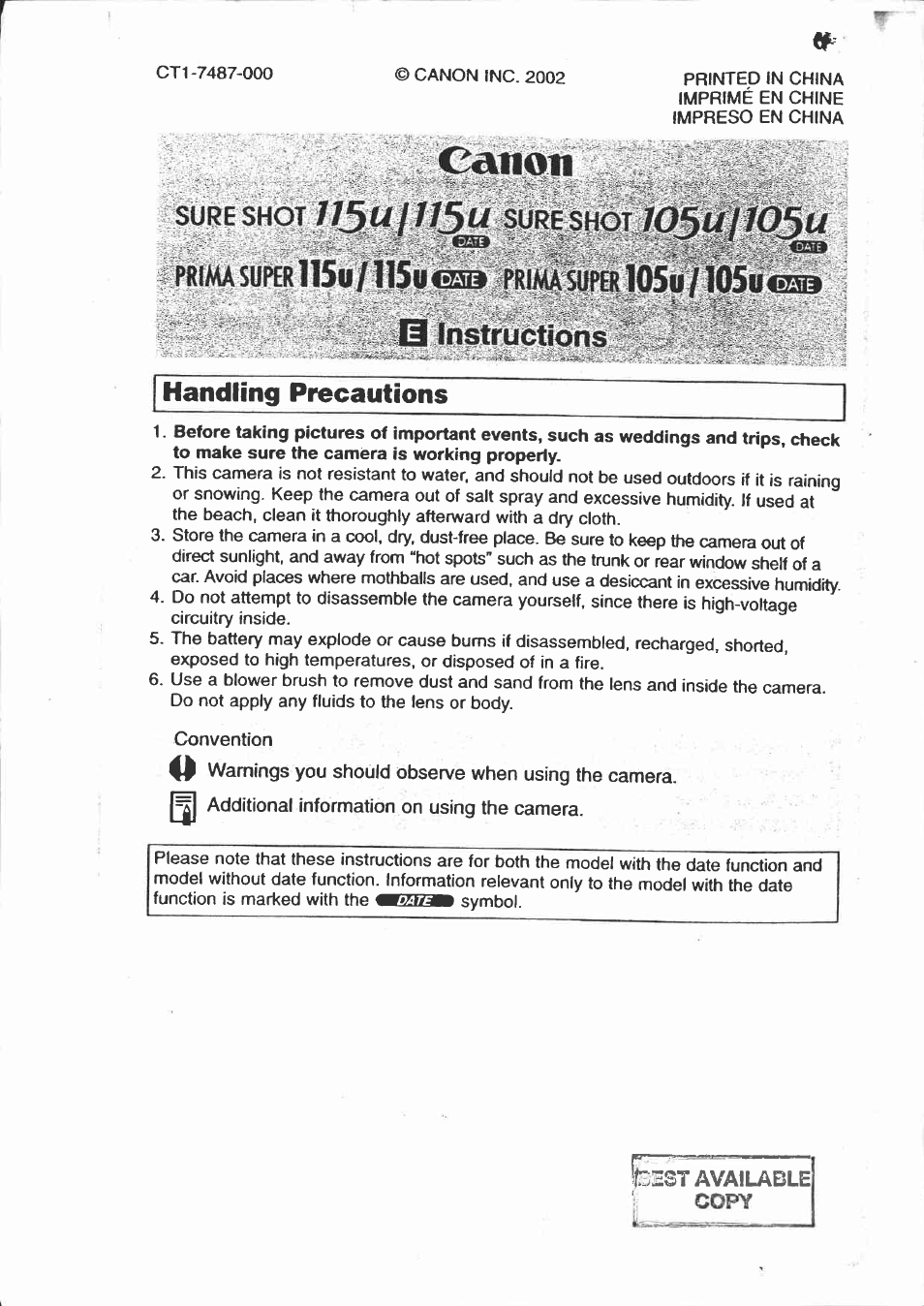 Canon Sure Shot 115U User Manual | 15 pages