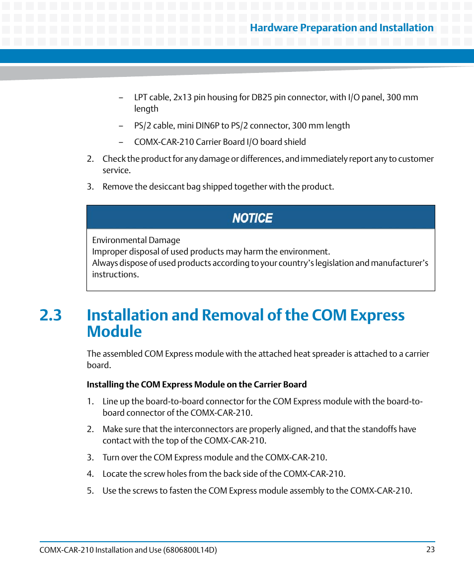 Artesyn COMX-CAR-210 Installation and Use (August 2014) User Manual | Page 23 / 76