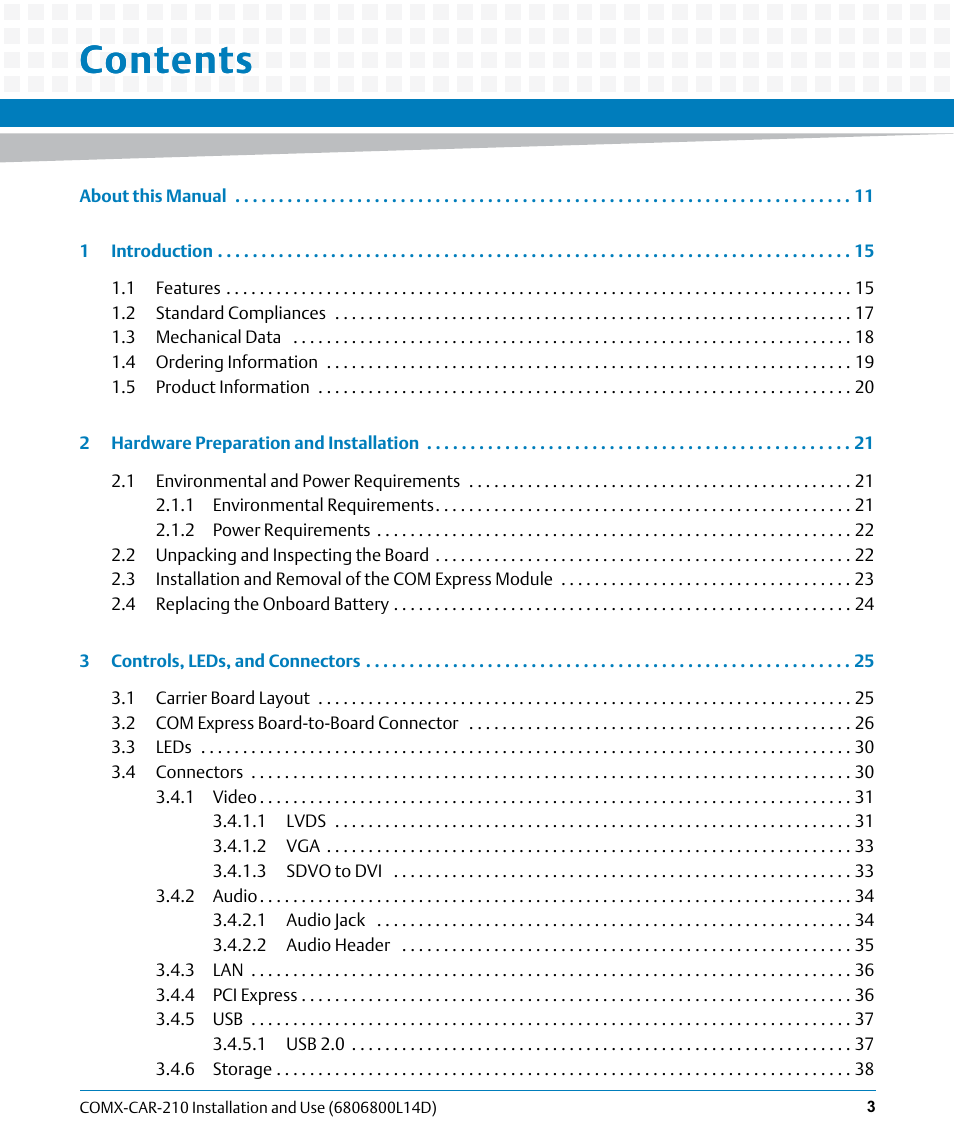Artesyn COMX-CAR-210 Installation and Use (August 2014) User Manual | Page 3 / 76