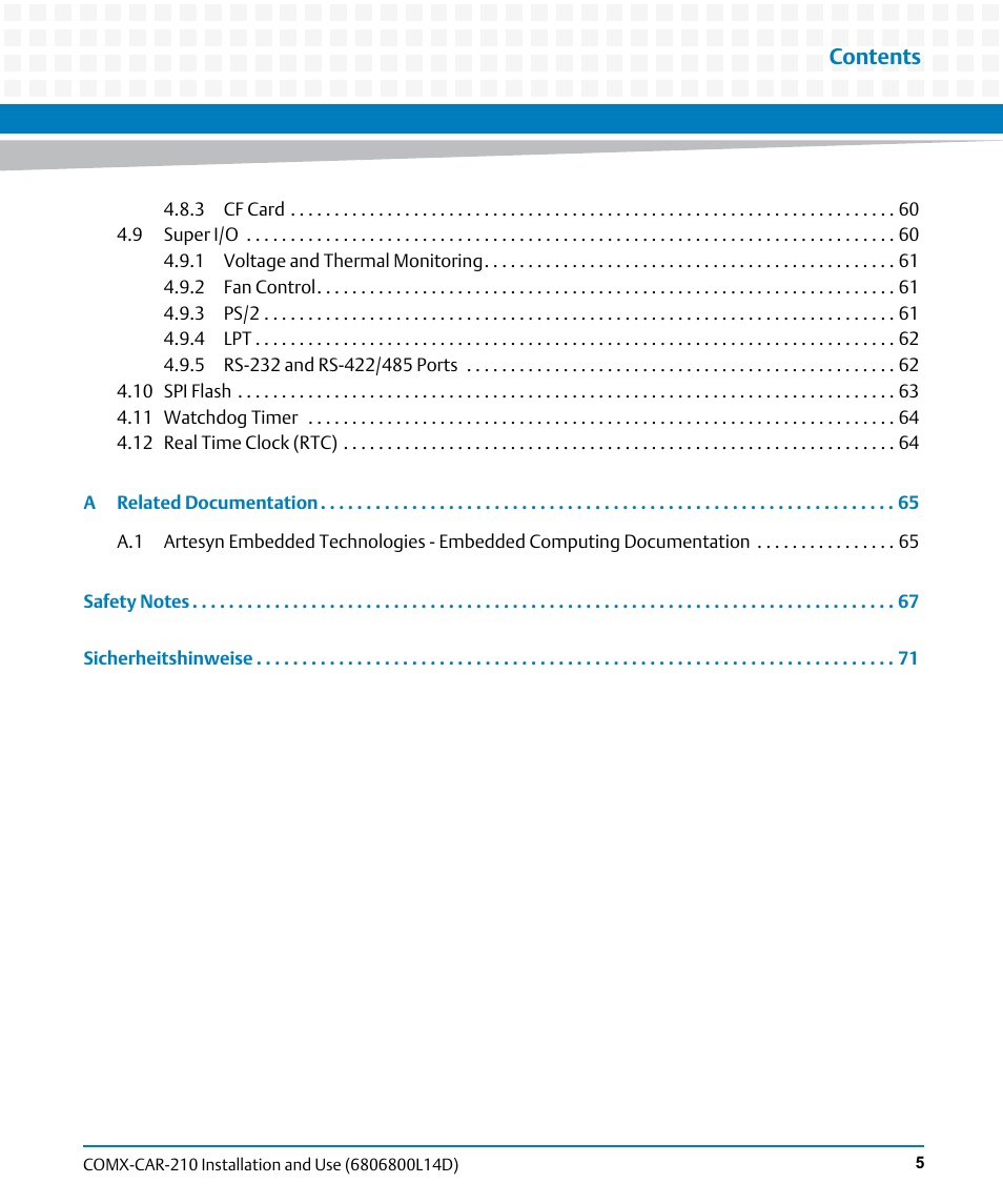 Artesyn COMX-CAR-210 Installation and Use (August 2014) User Manual | Page 5 / 76