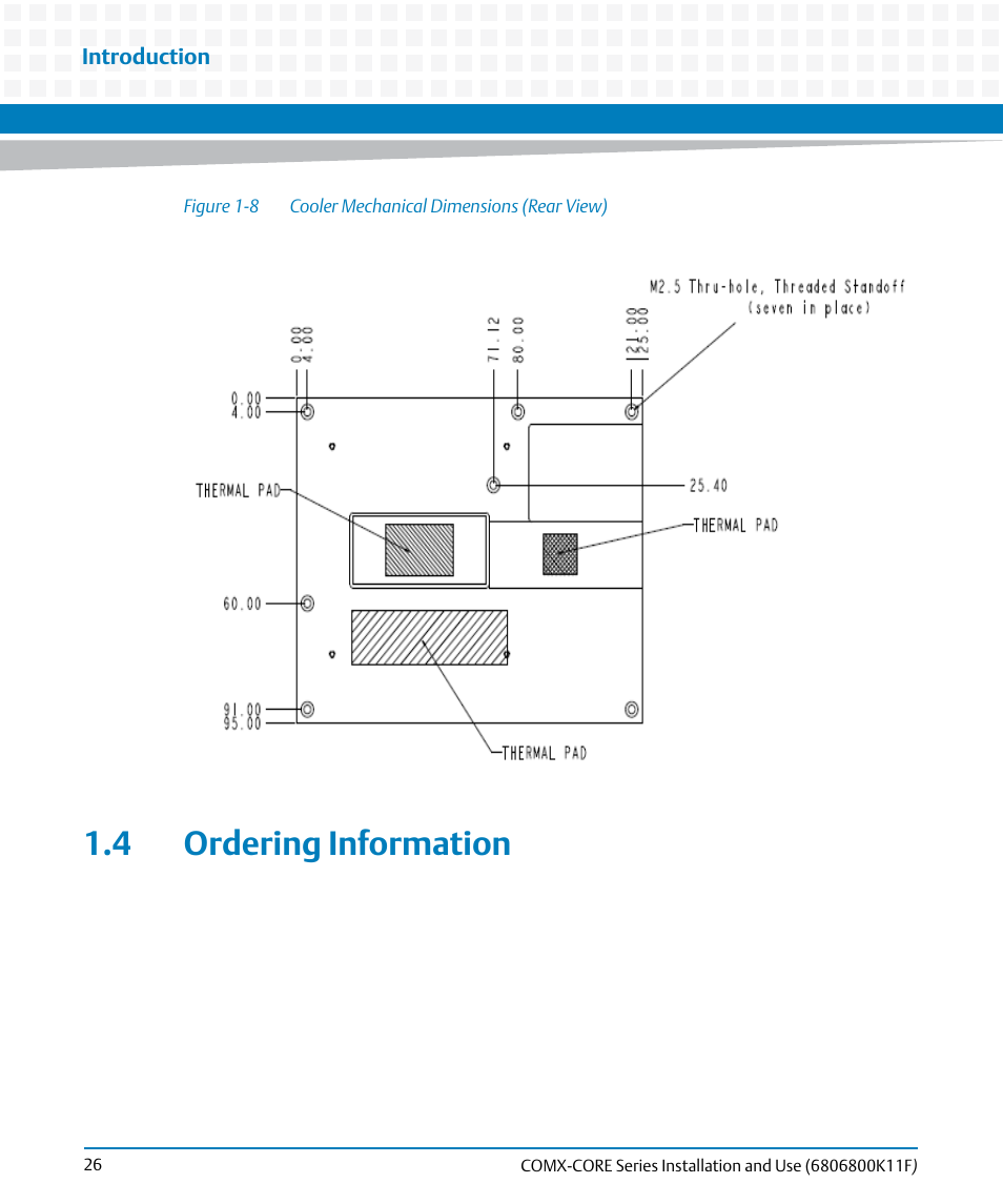 4 ordering information, Figure 1-8, Cooler mechanical dimensions (rear view) | Artesyn COMX-CORE Series Installation and Use (August 2014) User Manual | Page 26 / 128