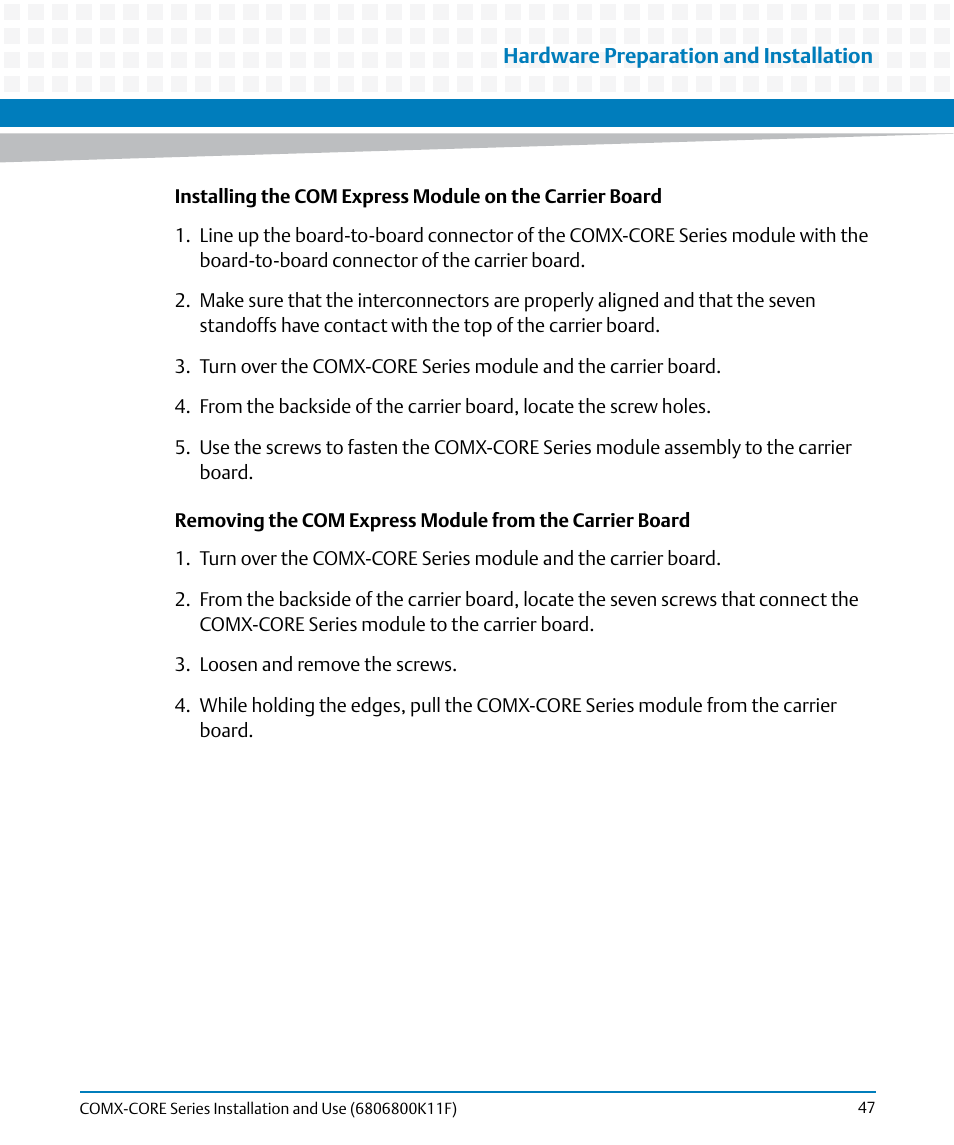 Artesyn COMX-CORE Series Installation and Use (August 2014) User Manual | Page 47 / 128