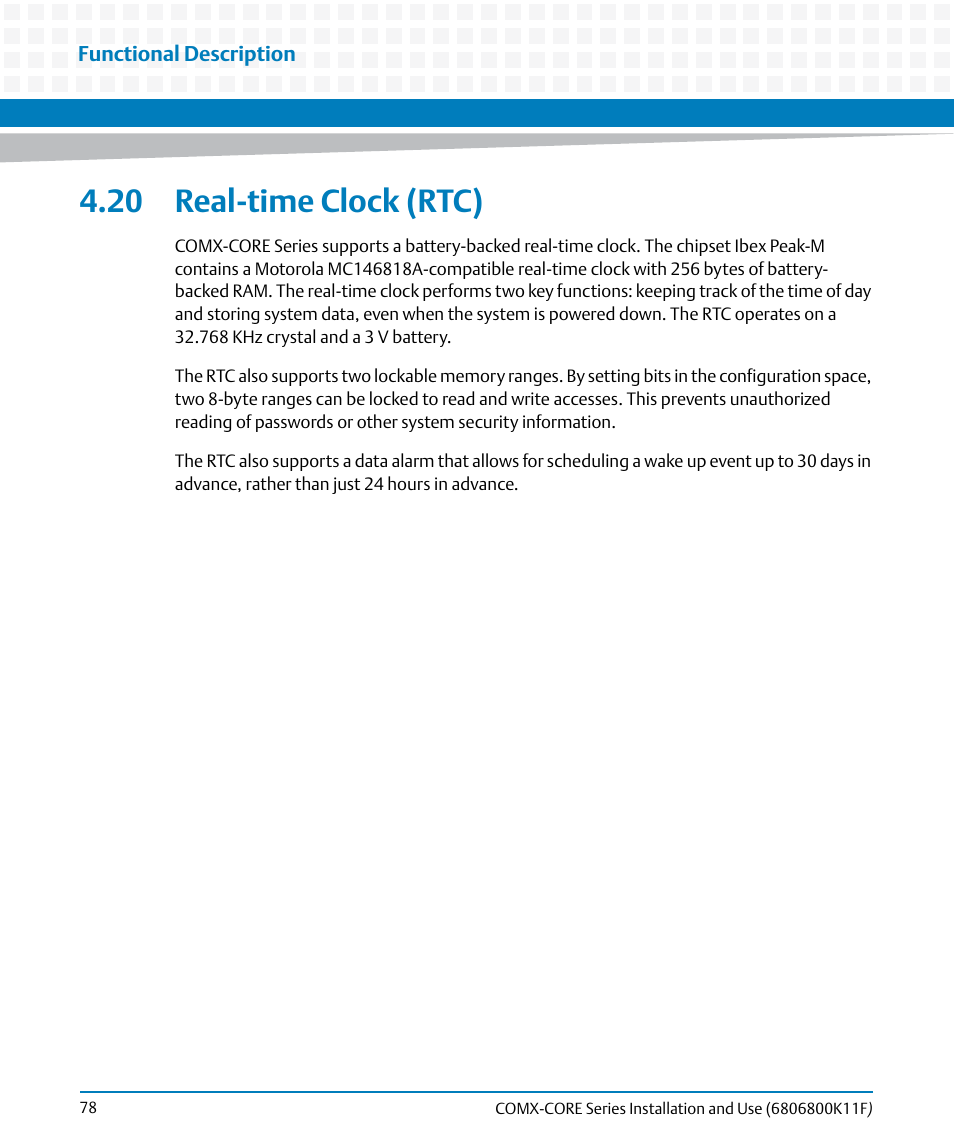 20 real-time clock (rtc) | Artesyn COMX-CORE Series Installation and Use (August 2014) User Manual | Page 78 / 128