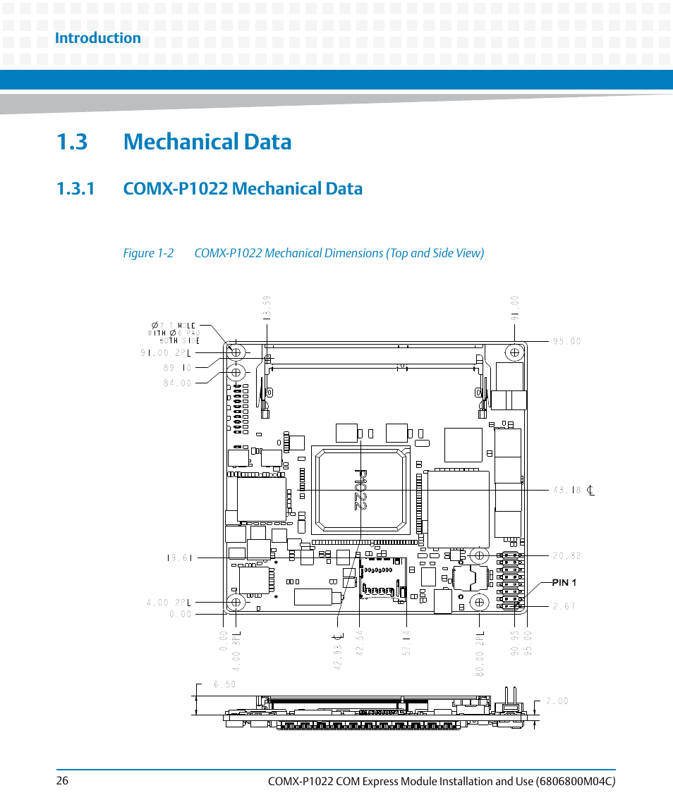 3 mechanical data, 1 comx-p1022 mechanical data, Figure 1-2 | Introduction | Artesyn COMX-P1022 Installation and Use (July 2014) User Manual | Page 26 / 84