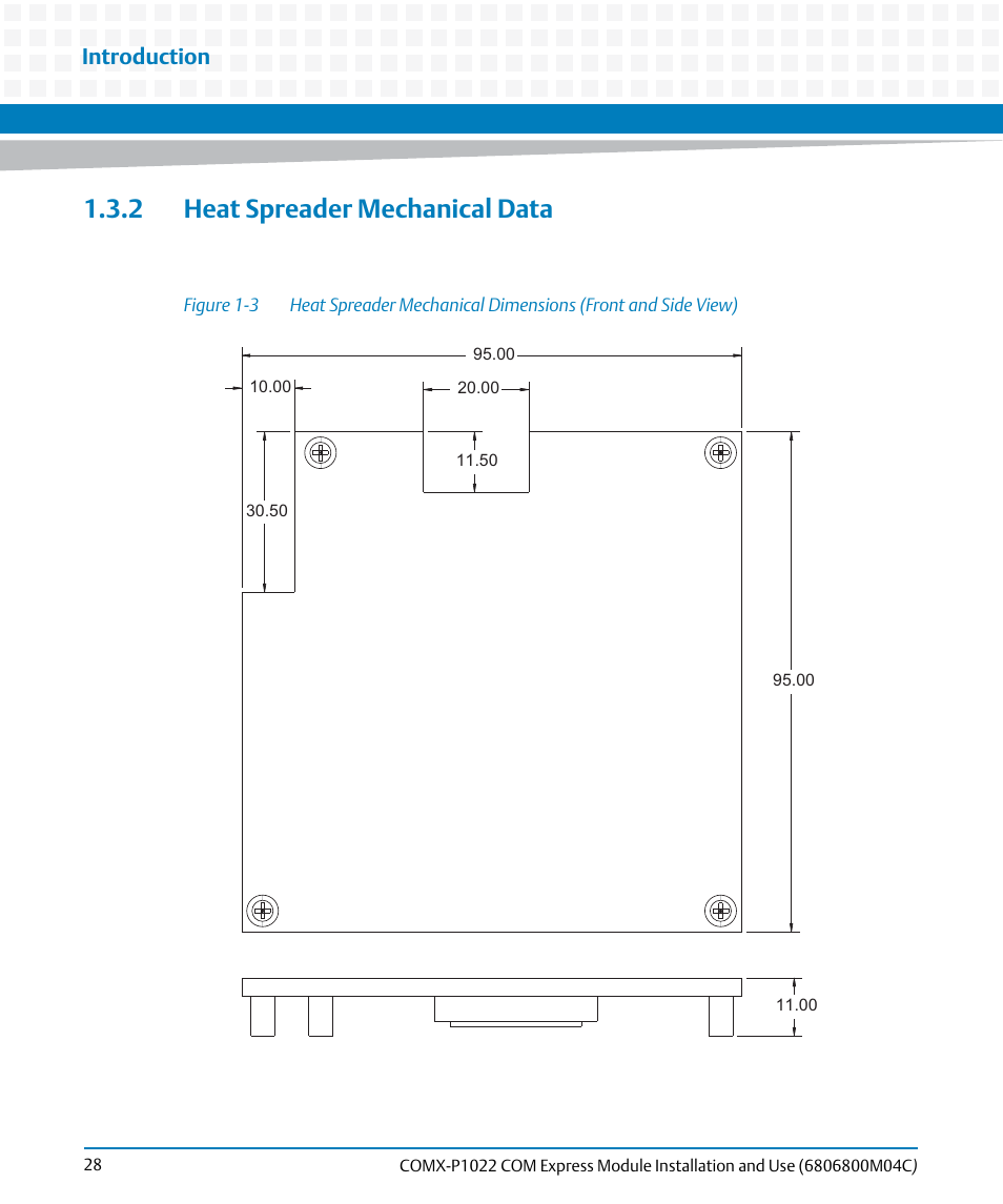 2 heat spreader mechanical data, Figure 1-3, Introduction | Artesyn COMX-P1022 Installation and Use (July 2014) User Manual | Page 28 / 84