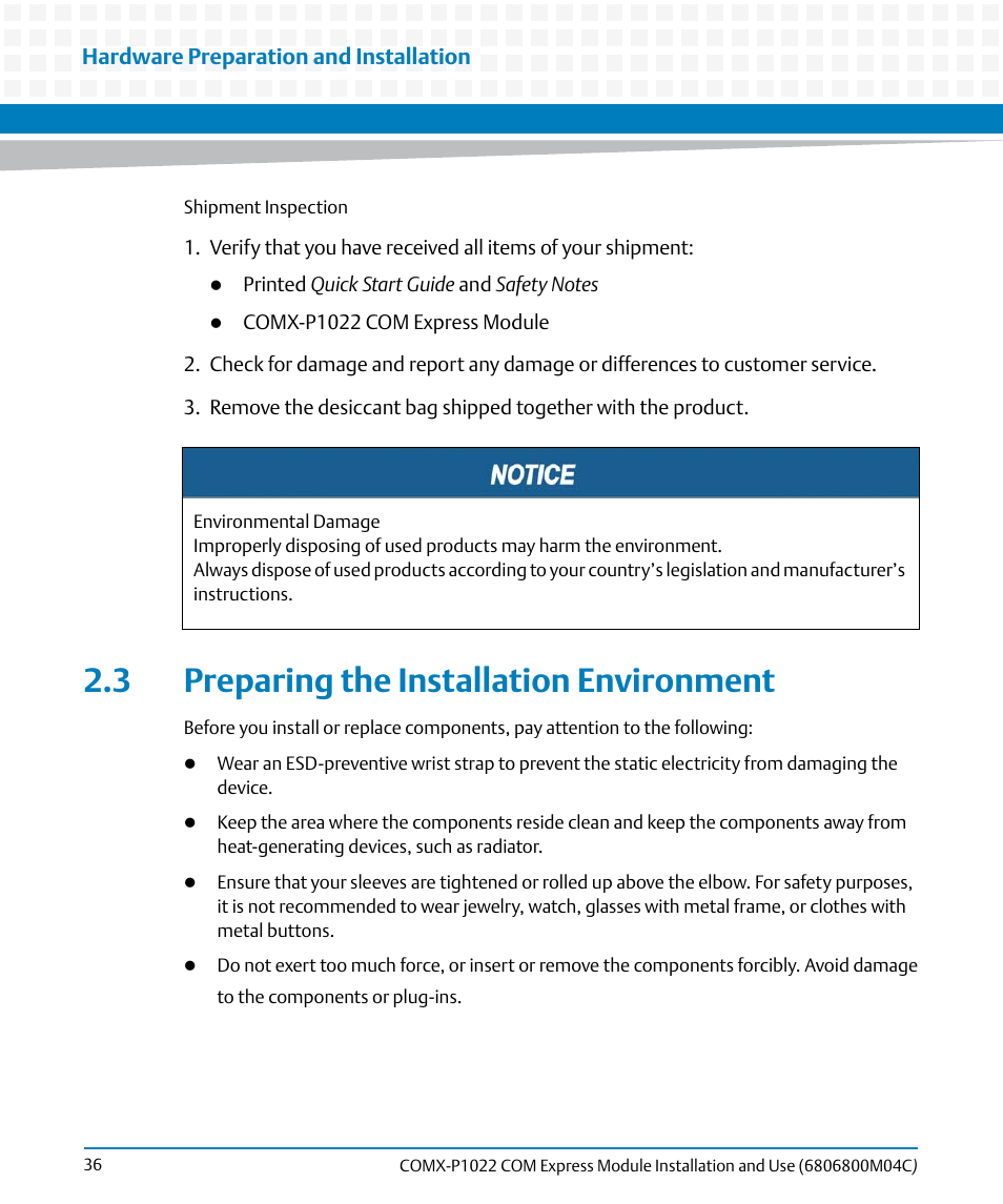 3 preparing the installation environment | Artesyn COMX-P1022 Installation and Use (July 2014) User Manual | Page 36 / 84