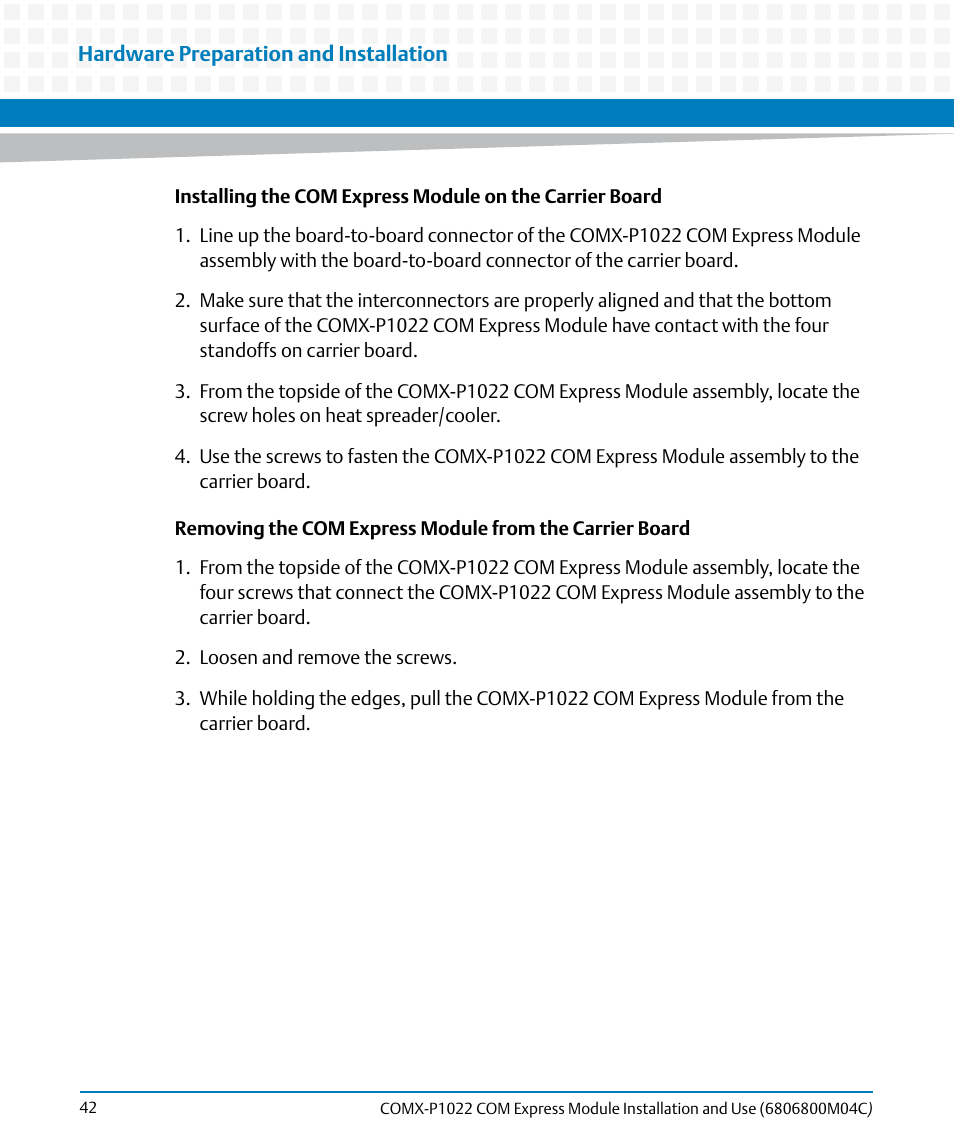 Artesyn COMX-P1022 Installation and Use (July 2014) User Manual | Page 42 / 84