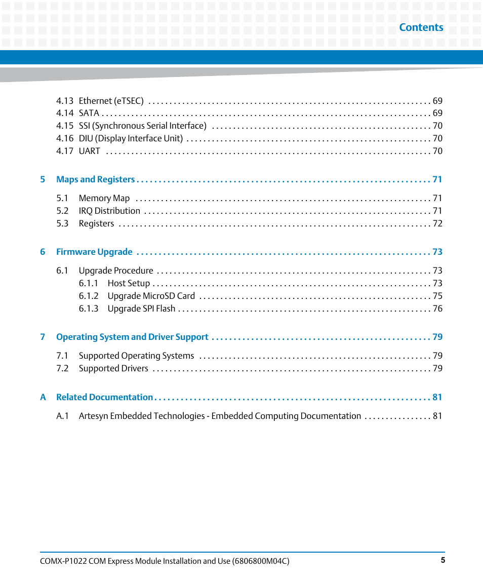 Artesyn COMX-P1022 Installation and Use (July 2014) User Manual | Page 5 / 84