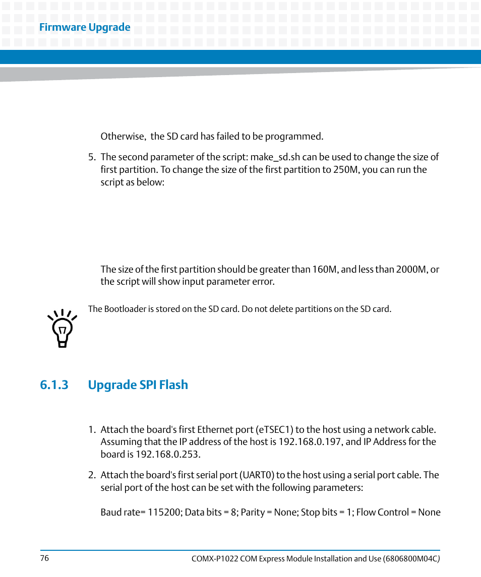 3 upgrade spi flash | Artesyn COMX-P1022 Installation and Use (July 2014) User Manual | Page 76 / 84