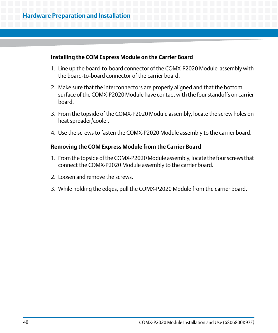 Artesyn COMX-P2020 Installation and Use (February 2015) User Manual | Page 40 / 100