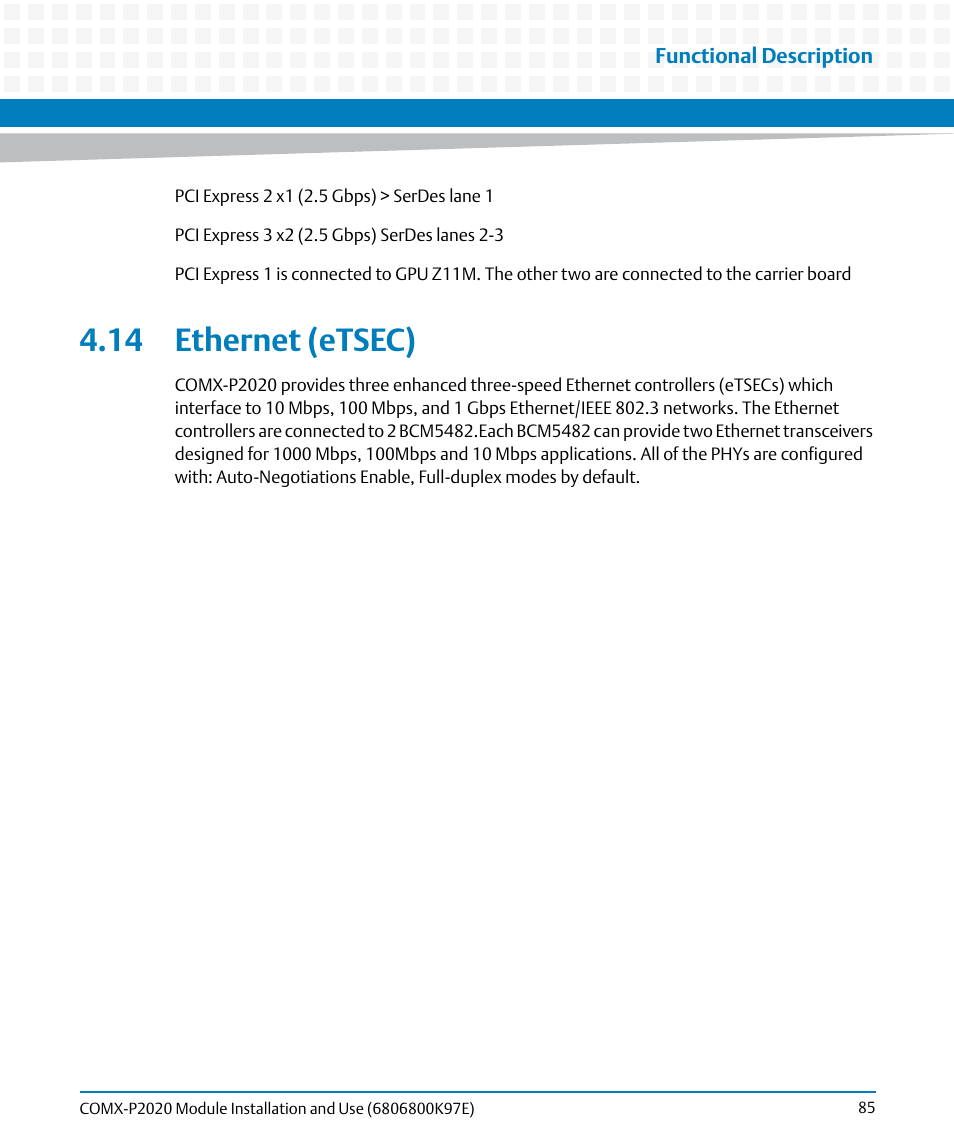 14 ethernet (etsec) | Artesyn COMX-P2020 Installation and Use (February 2015) User Manual | Page 85 / 100