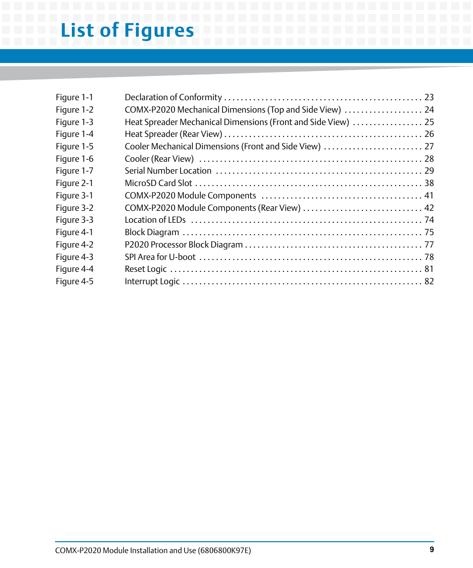 List of figures | Artesyn COMX-P2020 Installation and Use (February 2015) User Manual | Page 9 / 100