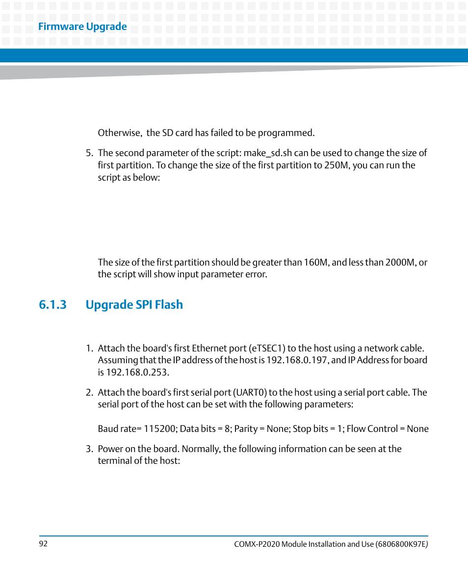 3 upgrade spi flash | Artesyn COMX-P2020 Installation and Use (February 2015) User Manual | Page 92 / 100