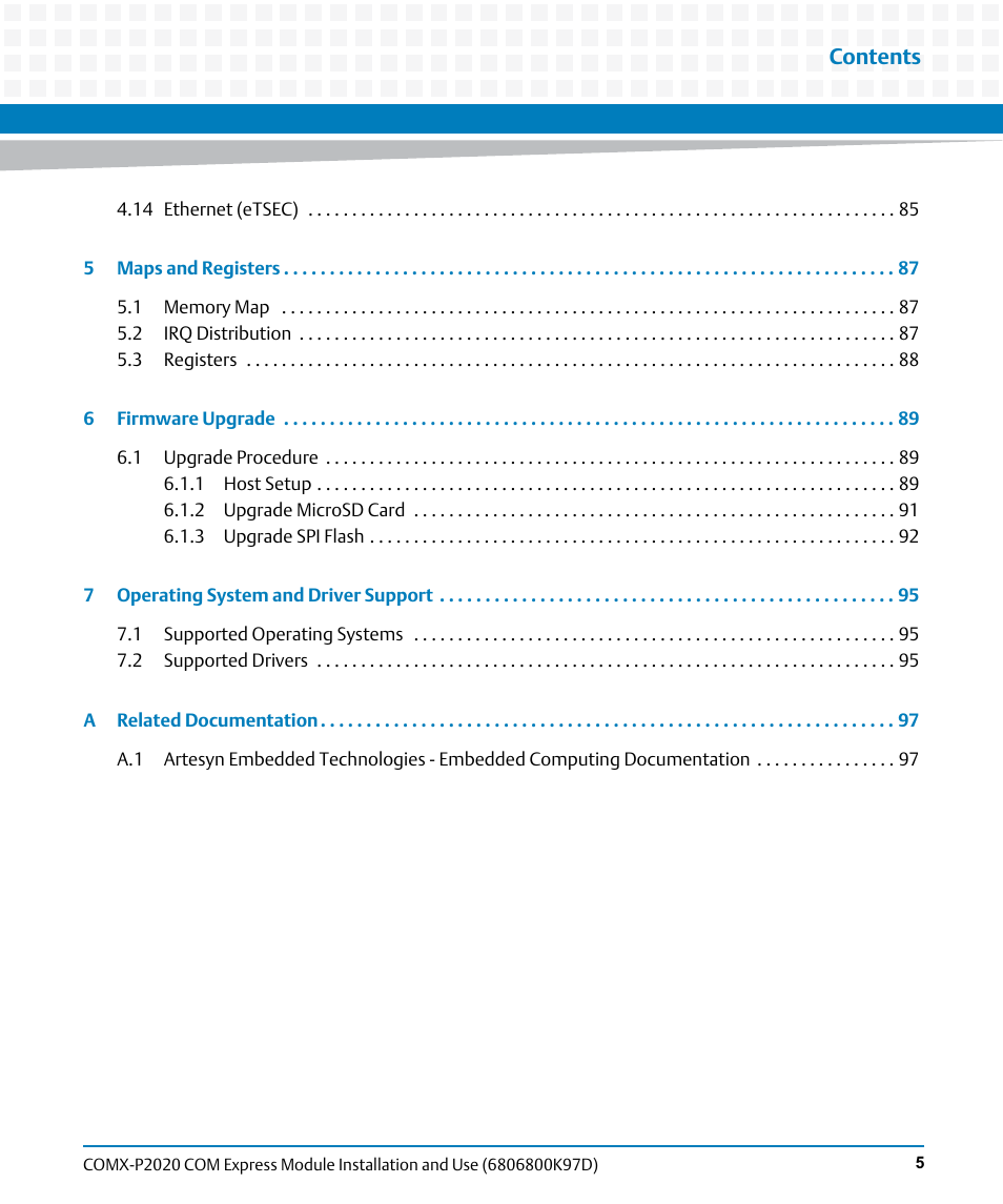Artesyn COMX-P2020 Installation and Use (July 2014) User Manual | Page 5 / 100