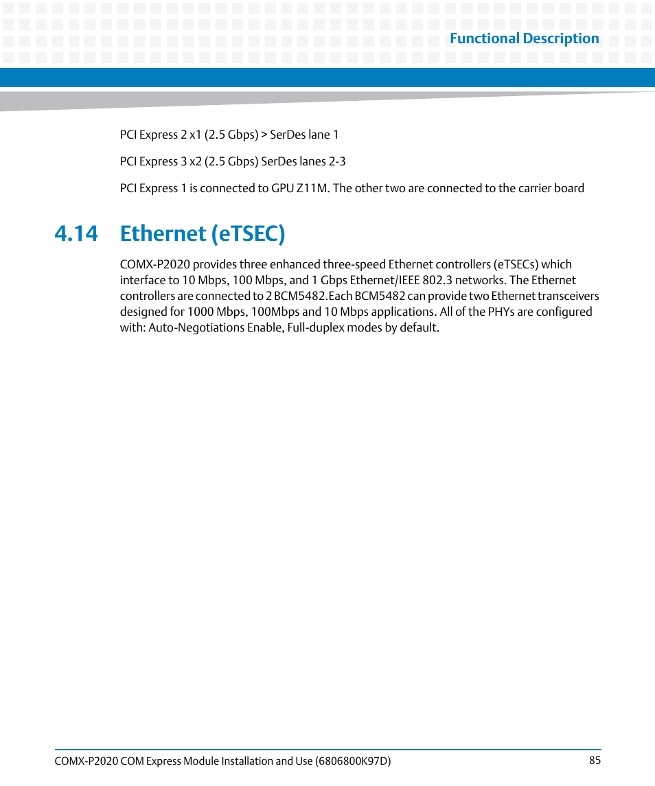 14 ethernet (etsec) | Artesyn COMX-P2020 Installation and Use (July 2014) User Manual | Page 85 / 100