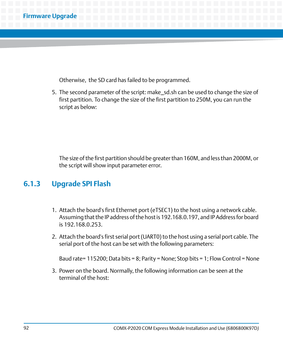 3 upgrade spi flash | Artesyn COMX-P2020 Installation and Use (July 2014) User Manual | Page 92 / 100