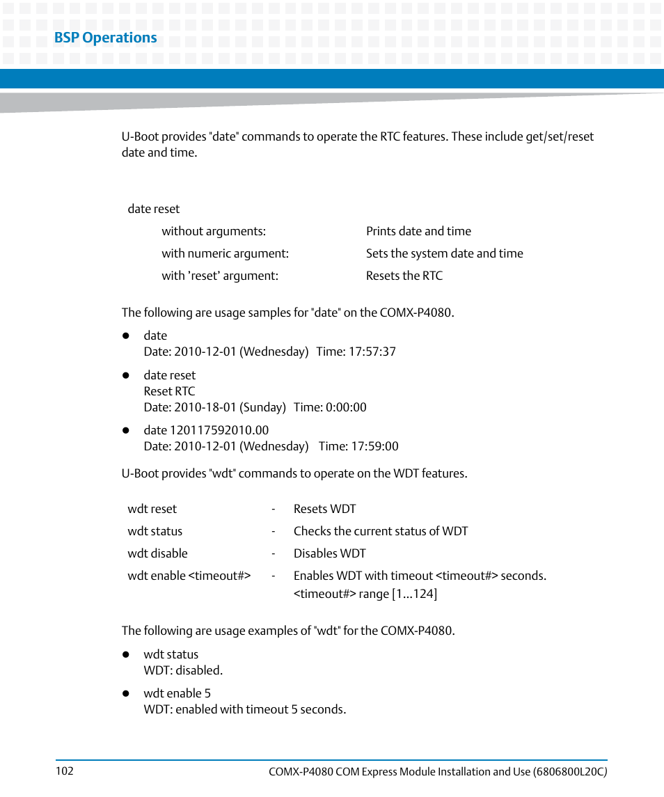 Bsp operations | Artesyn COMX-P4080 Installation and Use (August 2014) User Manual | Page 102 / 126