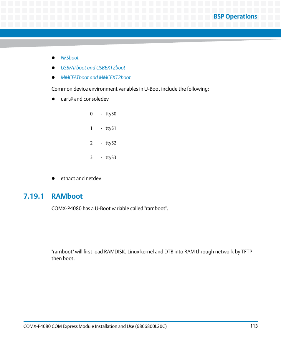 1 ramboot, Bsp operations | Artesyn COMX-P4080 Installation and Use (August 2014) User Manual | Page 113 / 126