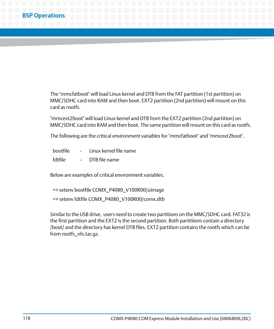 Bsp operations | Artesyn COMX-P4080 Installation and Use (August 2014) User Manual | Page 118 / 126