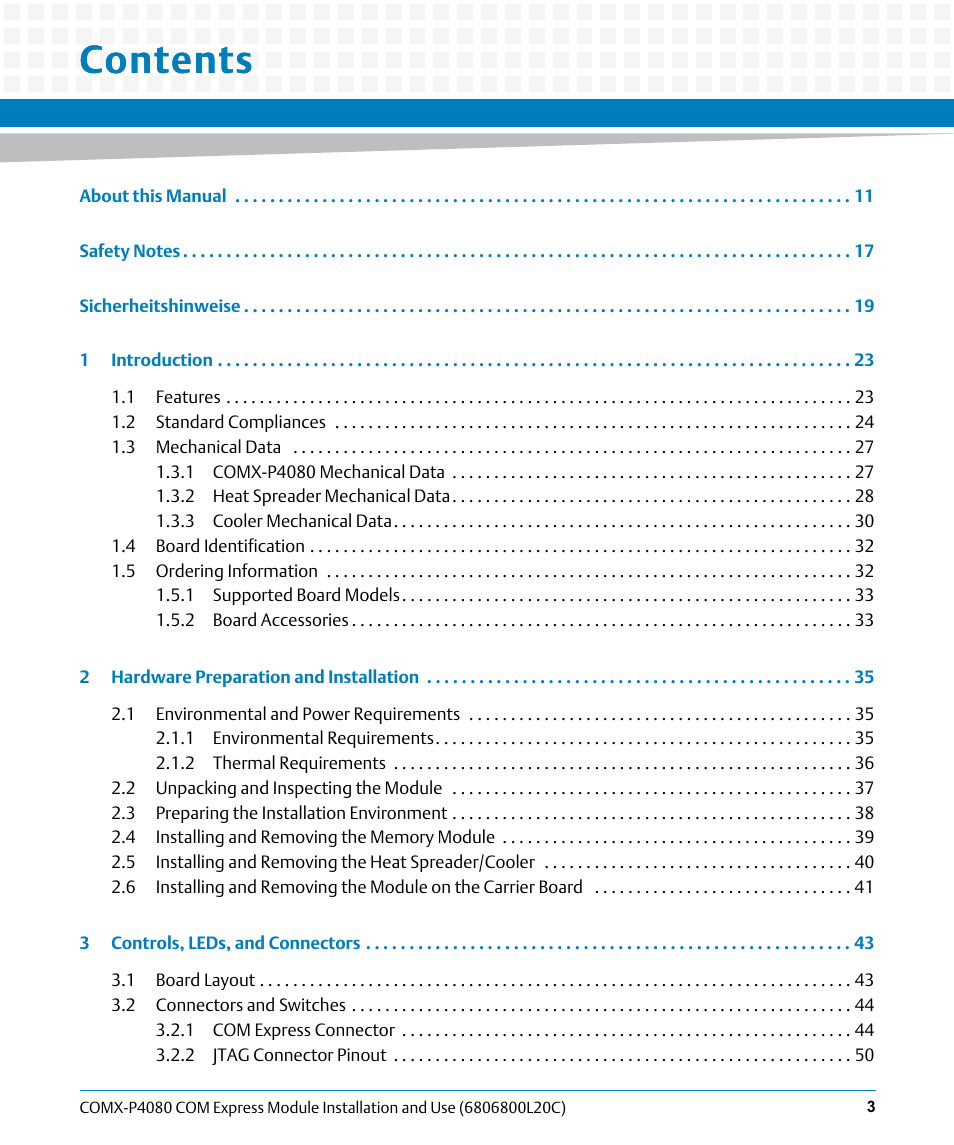 Artesyn COMX-P4080 Installation and Use (August 2014) User Manual | Page 3 / 126
