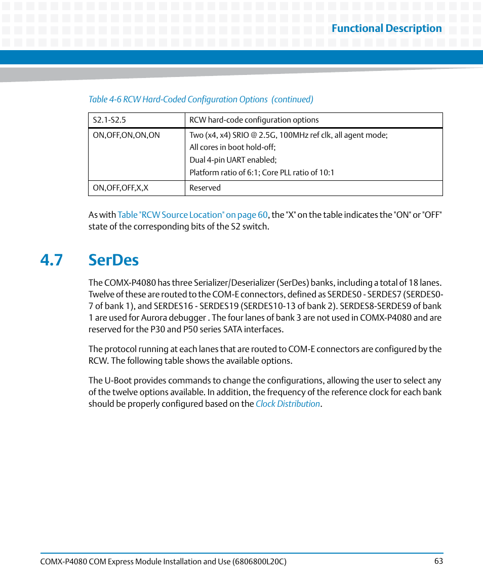 7 serdes | Artesyn COMX-P4080 Installation and Use (August 2014) User Manual | Page 63 / 126