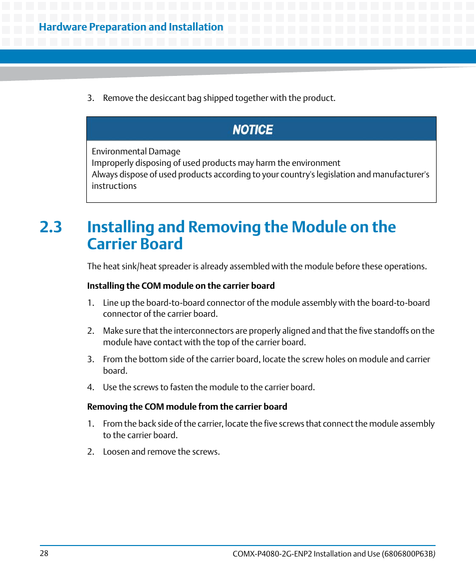 Artesyn COMX-P4080-2G-ENP2 Installation and Use (August 2014) User Manual | Page 28 / 70