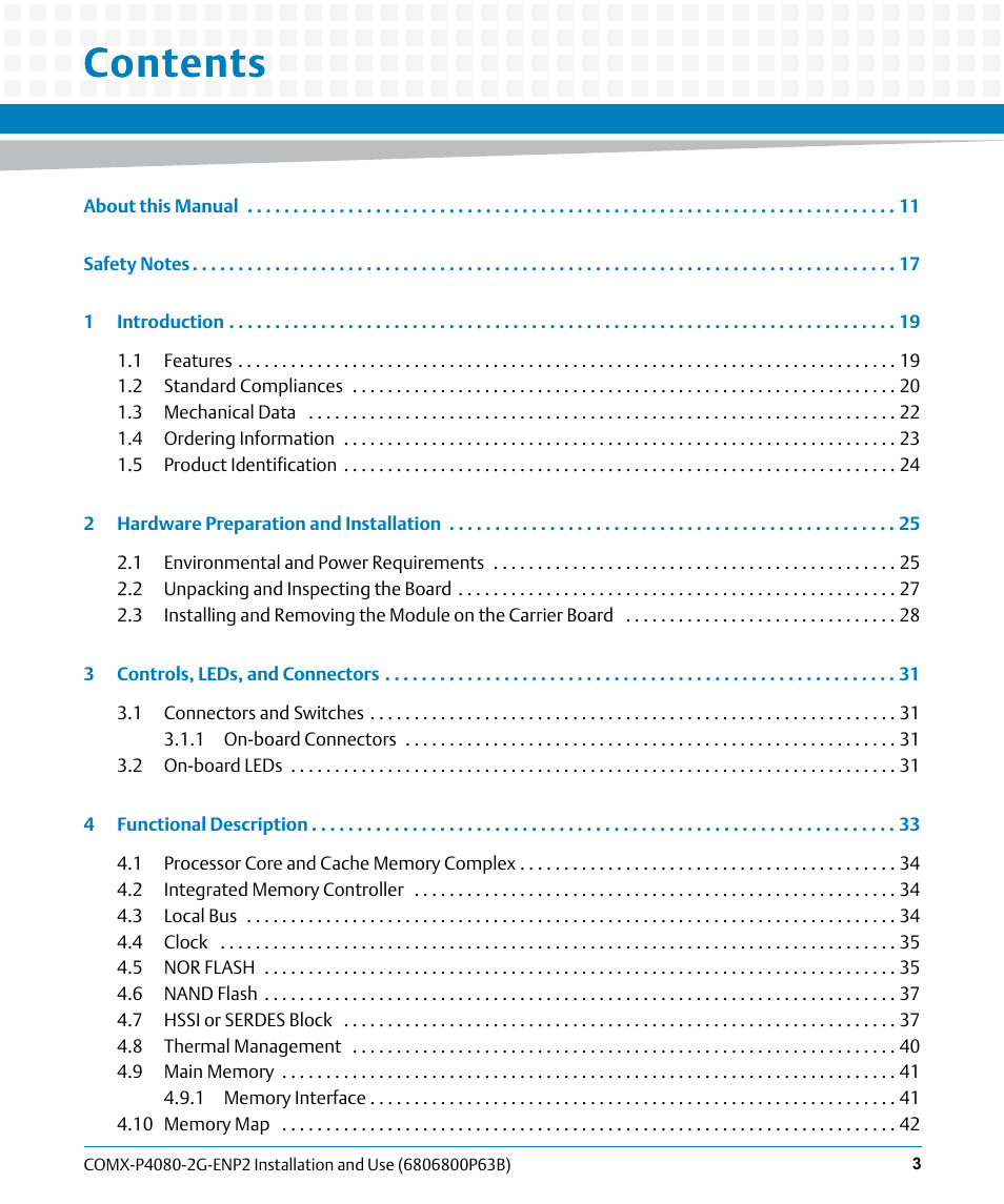 Artesyn COMX-P4080-2G-ENP2 Installation and Use (August 2014) User Manual | Page 3 / 70