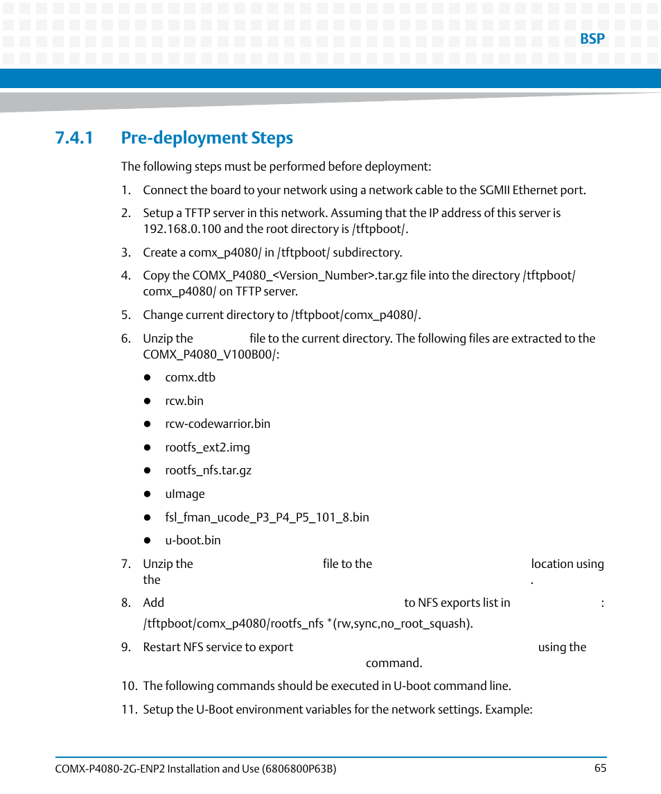 1 pre-deployment steps | Artesyn COMX-P4080-2G-ENP2 Installation and Use (August 2014) User Manual | Page 65 / 70