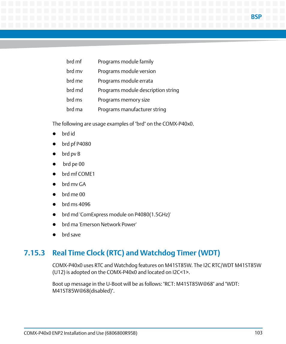 3 real time clock (rtc) and watchdog timer (wdt) | Artesyn COMX-P40x0 ENP2 Installation and Use (August 2014) User Manual | Page 103 / 130