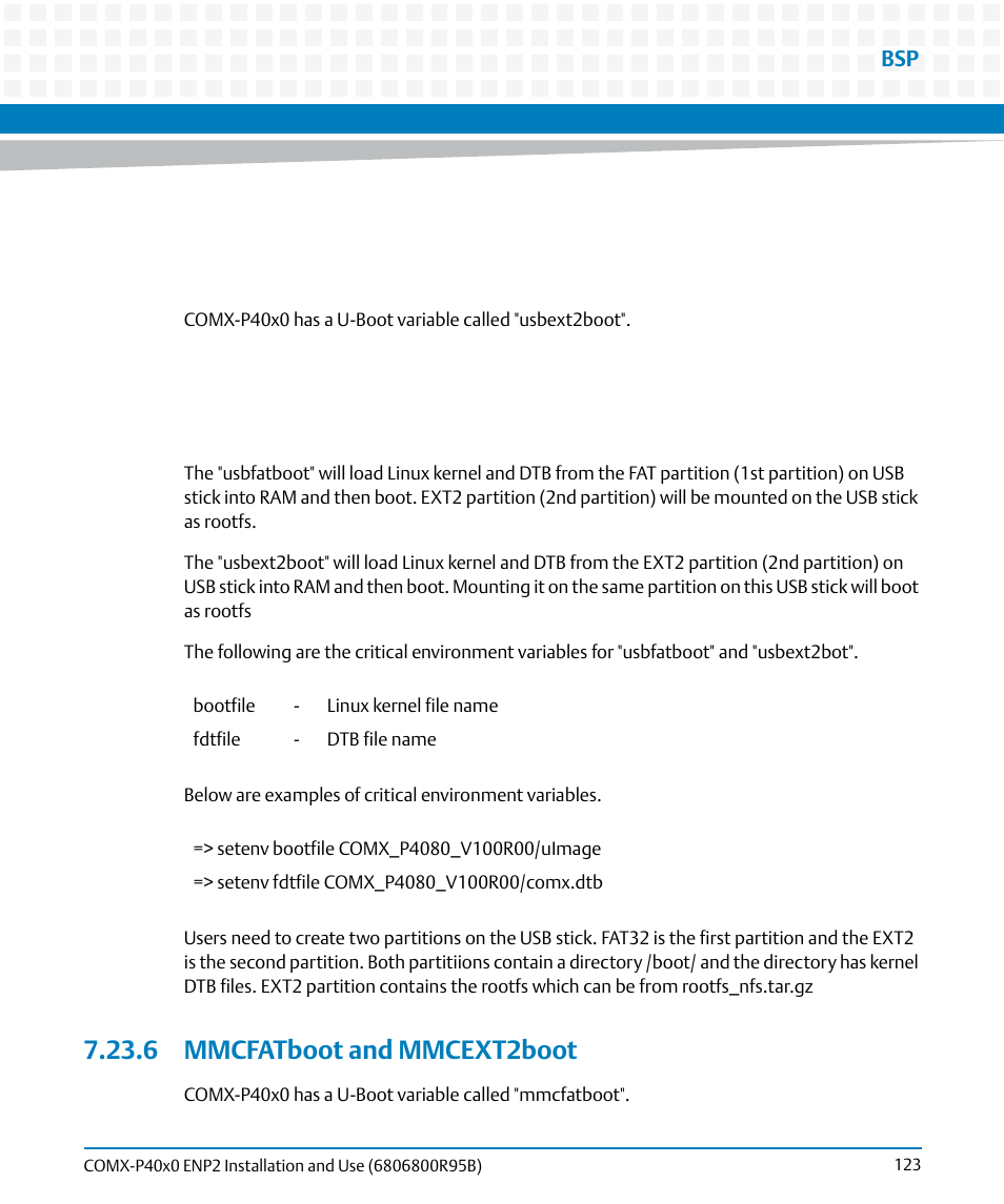 6 mmcfatboot and mmcext2boot, Chapter 7, mmcfatboot and mmcext2boot | Artesyn COMX-P40x0 ENP2 Installation and Use (August 2014) User Manual | Page 123 / 130
