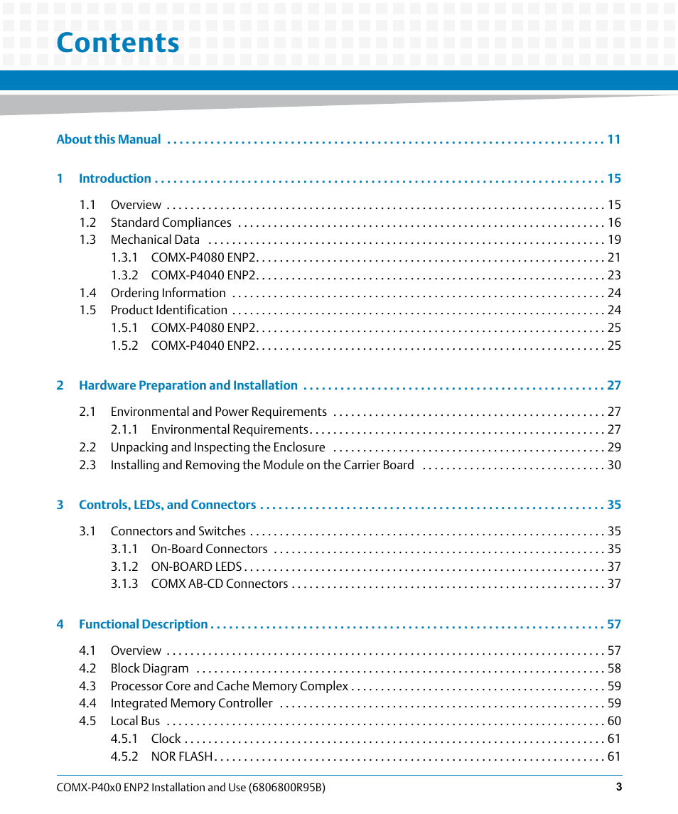 Artesyn COMX-P40x0 ENP2 Installation and Use (August 2014) User Manual | Page 3 / 130