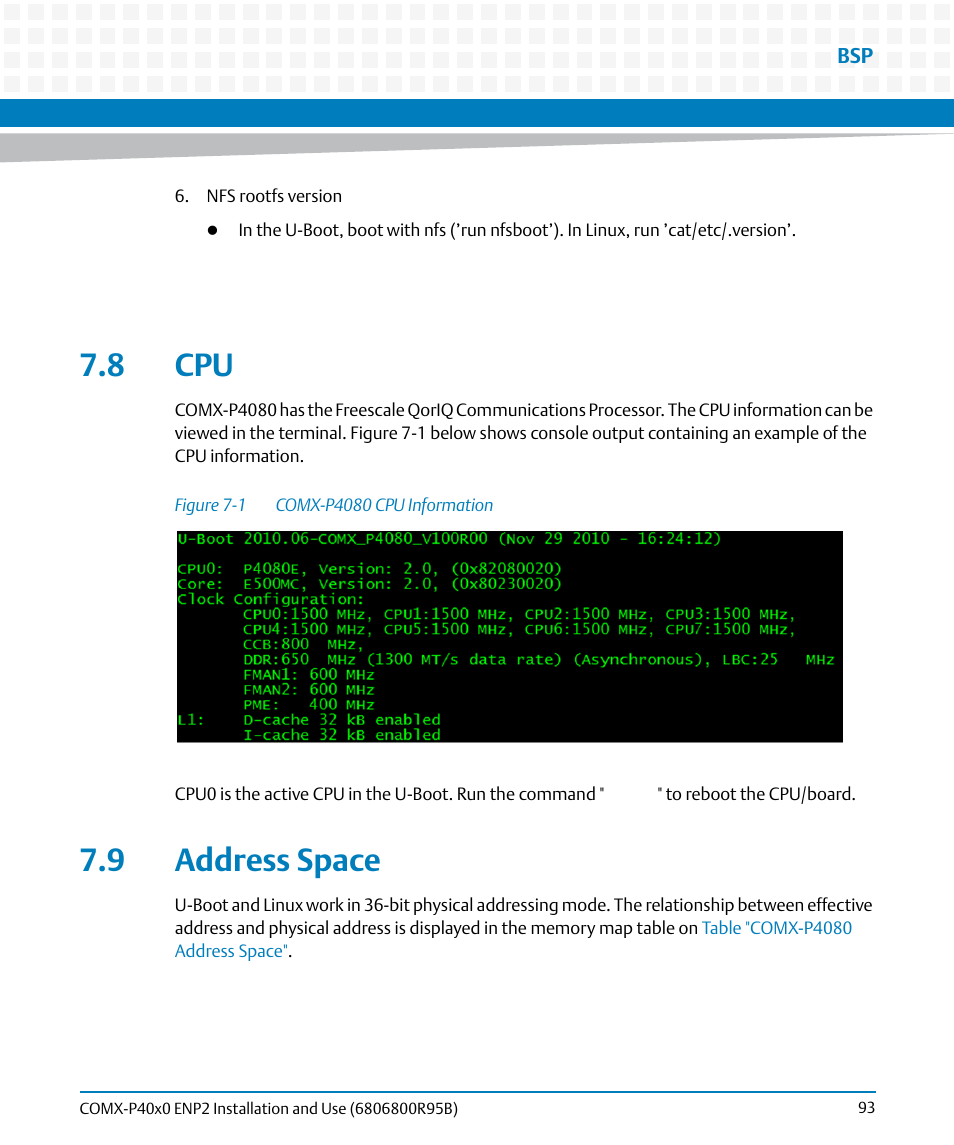 8 cpu, 9 address space, 8 cpu 7.9 address space | Figure 7-1, Comx-p4080 cpu information | Artesyn COMX-P40x0 ENP2 Installation and Use (August 2014) User Manual | Page 93 / 130