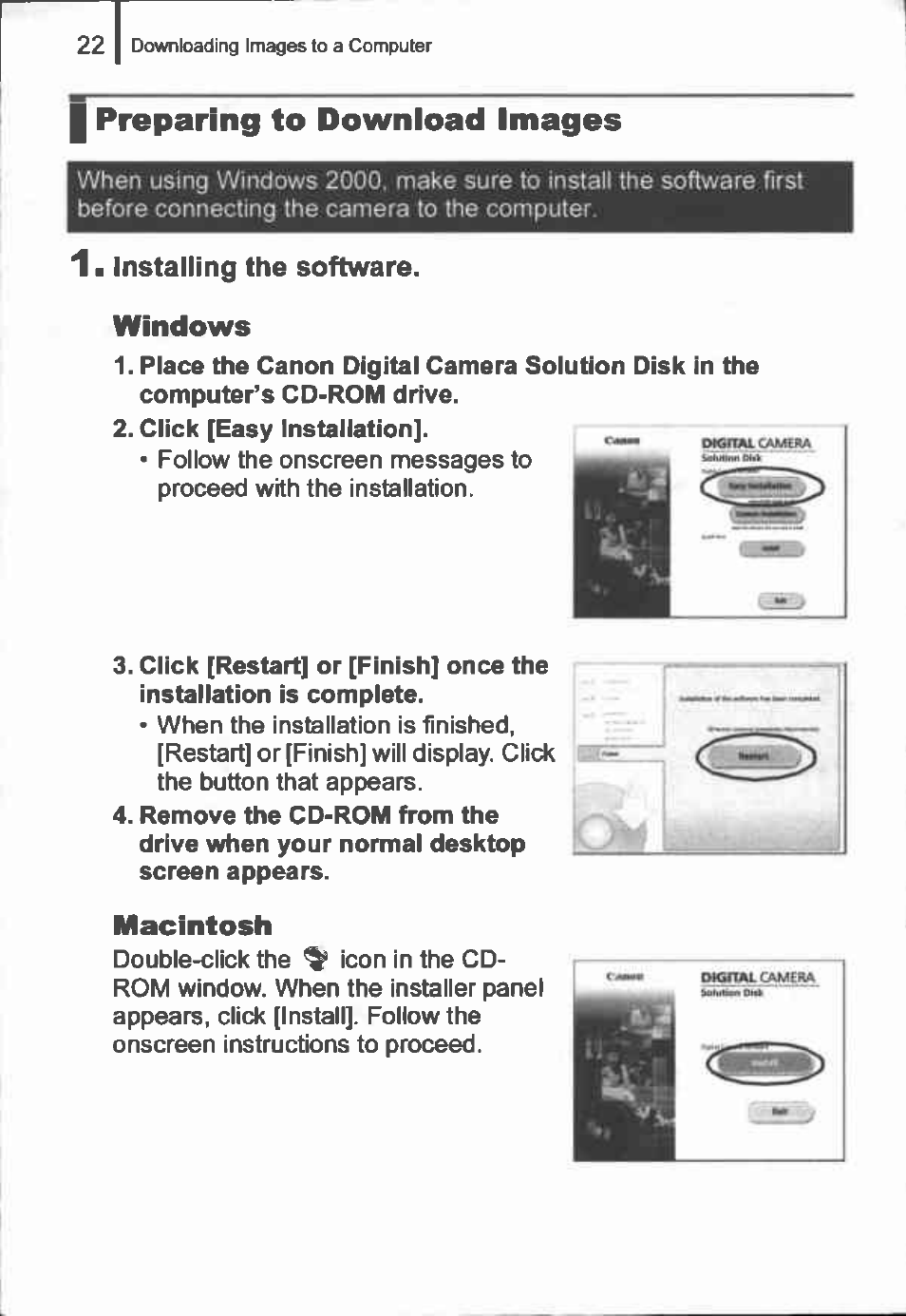 Windows, Macintosh, 22 i | I preparing to download images | Canon IXUS 90IS User Manual | Page 24 / 36