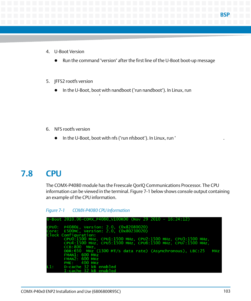 8 cpu, Figure 7-1, Comx-p4080 cpu information | Artesyn COMX-P40x0 ENP2 Installation and Use (January 2015) User Manual | Page 103 / 140