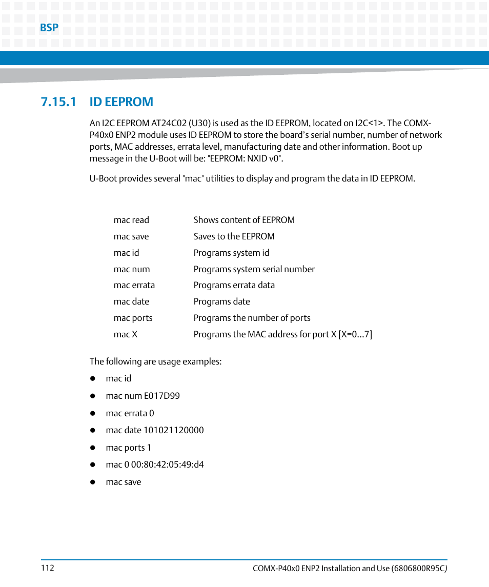 1 id eeprom | Artesyn COMX-P40x0 ENP2 Installation and Use (January 2015) User Manual | Page 112 / 140