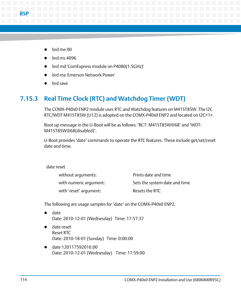 3 real time clock (rtc) and watchdog timer (wdt) | Artesyn COMX-P40x0 ENP2 Installation and Use (January 2015) User Manual | Page 114 / 140