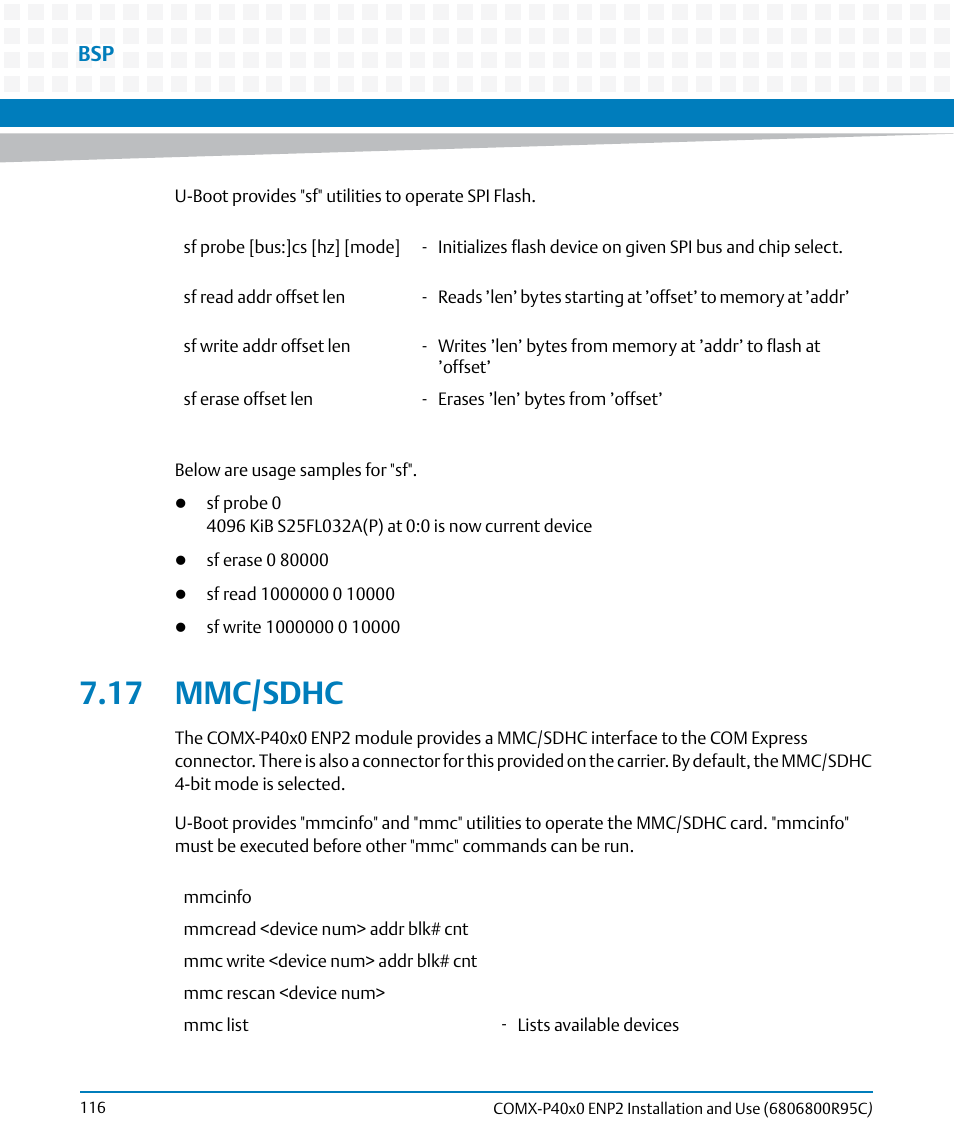 17 mmc/sdhc | Artesyn COMX-P40x0 ENP2 Installation and Use (January 2015) User Manual | Page 116 / 140