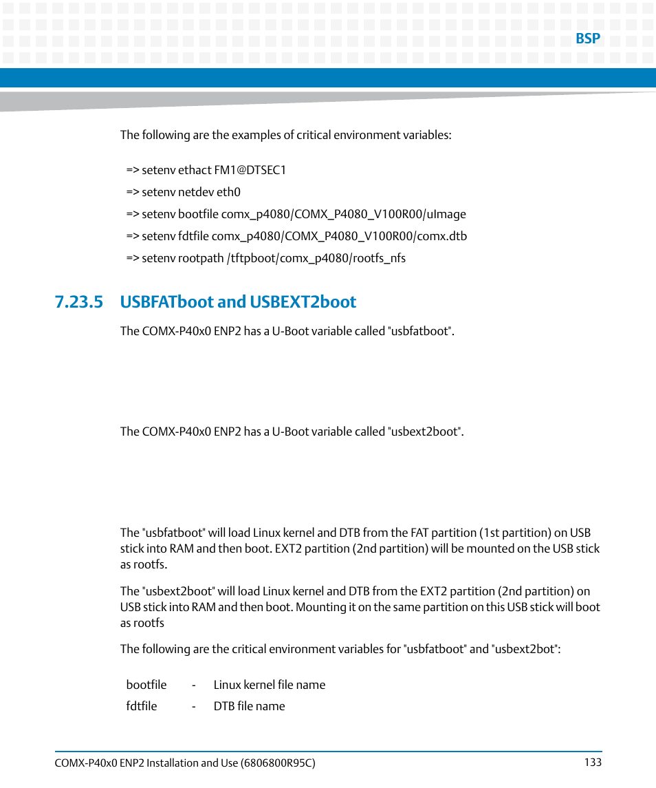 5 usbfatboot and usbext2boot, Usbfatboot and usbext2boot | Artesyn COMX-P40x0 ENP2 Installation and Use (January 2015) User Manual | Page 133 / 140