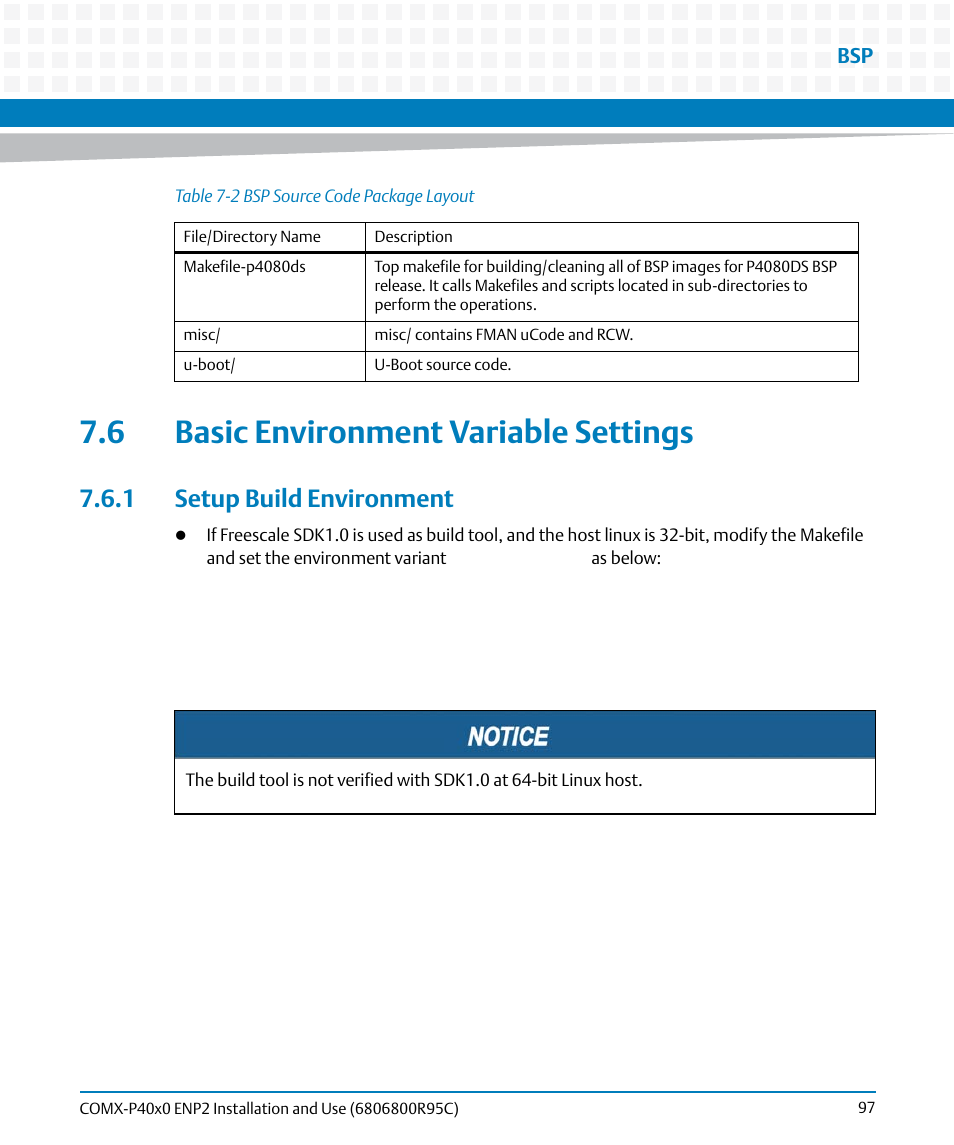 6 basic environment variable settings, 1 setup build environment | Artesyn COMX-P40x0 ENP2 Installation and Use (January 2015) User Manual | Page 97 / 140