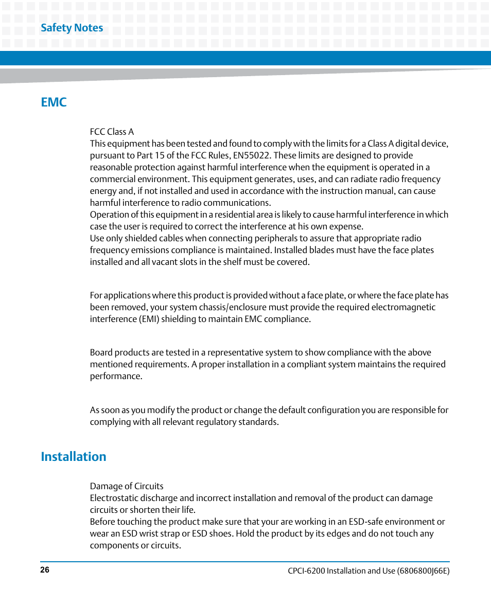 Installation | Artesyn CPCI-6200 Installation and Use (May 2015) User Manual | Page 26 / 234