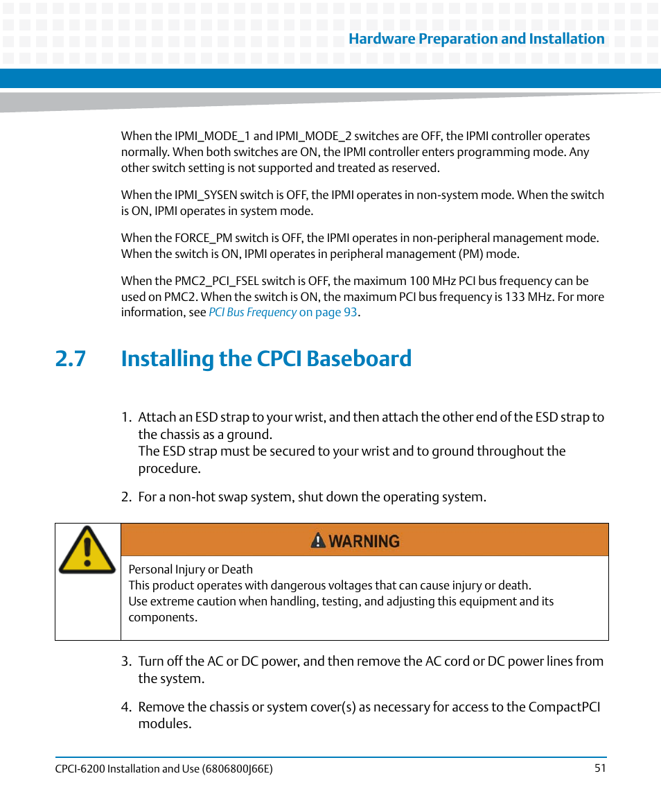7 installing the cpci baseboard | Artesyn CPCI-6200 Installation and Use (May 2015) User Manual | Page 51 / 234