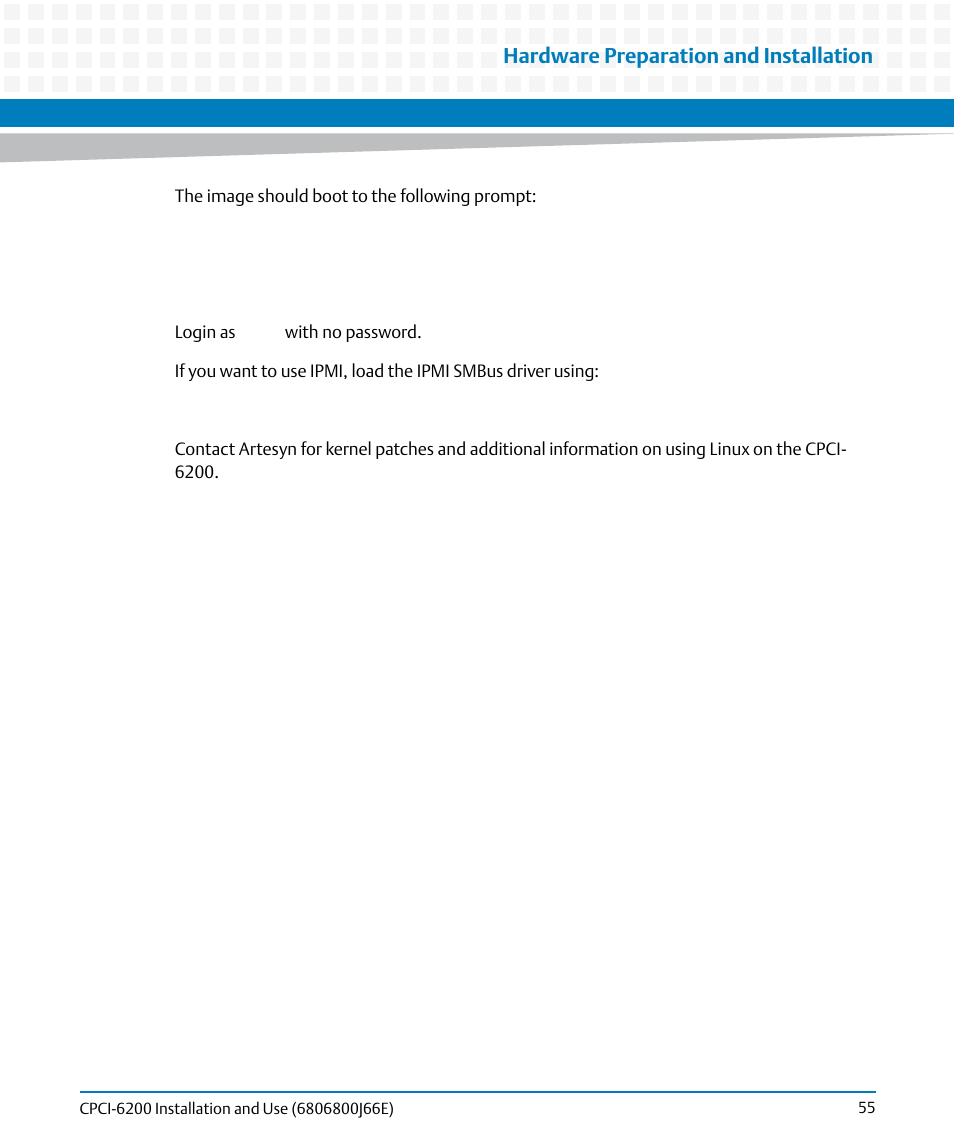 Hardware preparation and installation | Artesyn CPCI-6200 Installation and Use (May 2015) User Manual | Page 55 / 234