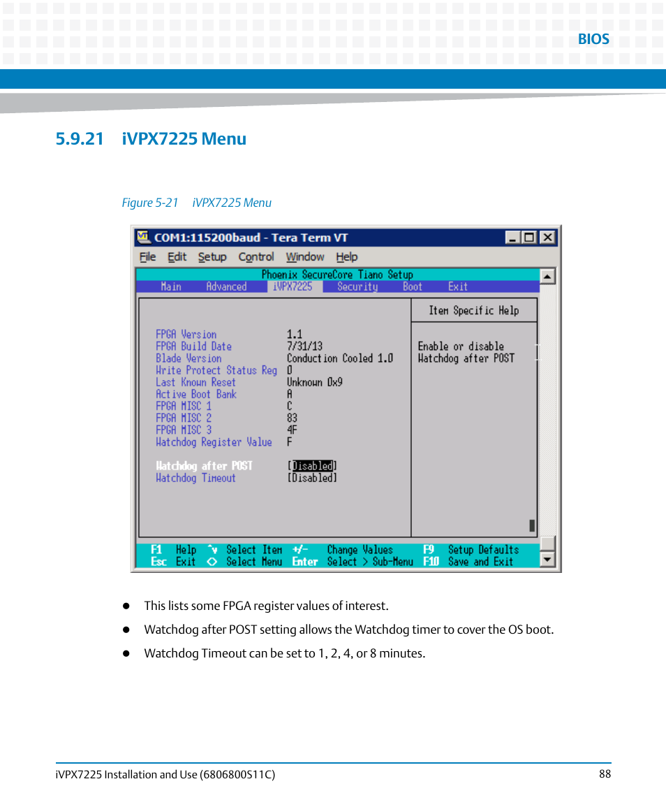 21 ivpx7225 menu, Figure 5-21, Ivpx7225 menu | Bios | Artesyn iVPX7225 Installation and Use (April 2015) User Manual | Page 107 / 168