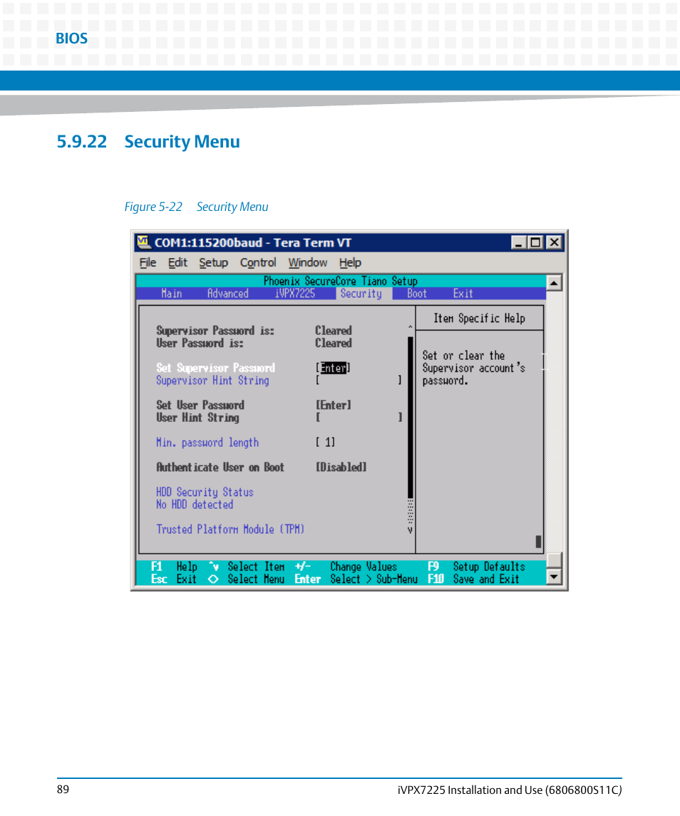 22 security menu, Figure 5-22, Security menu | Artesyn iVPX7225 Installation and Use (April 2015) User Manual | Page 108 / 168