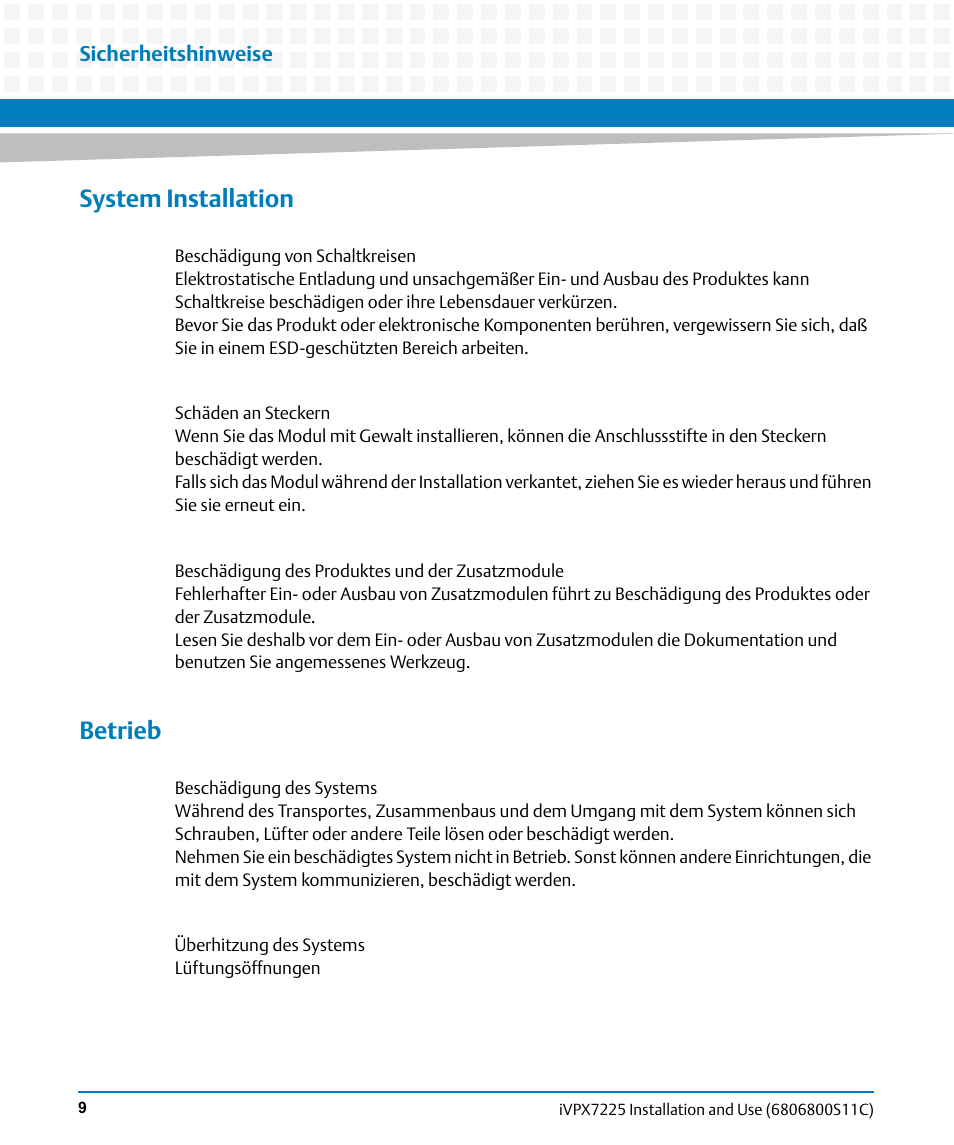 System installation, Betrieb | Artesyn iVPX7225 Installation and Use (April 2015) User Manual | Page 28 / 168