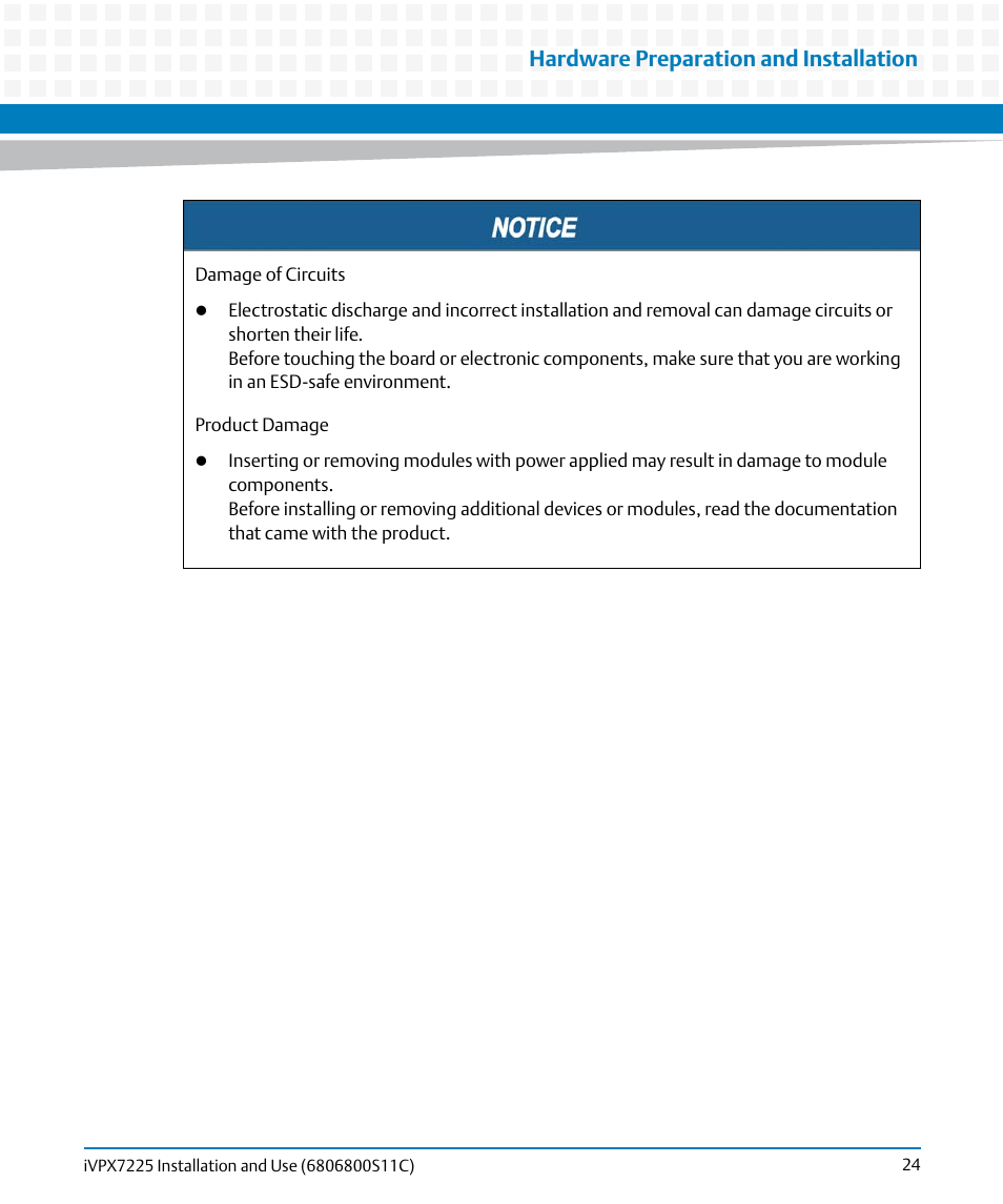 Hardware preparation and installation | Artesyn iVPX7225 Installation and Use (April 2015) User Manual | Page 43 / 168